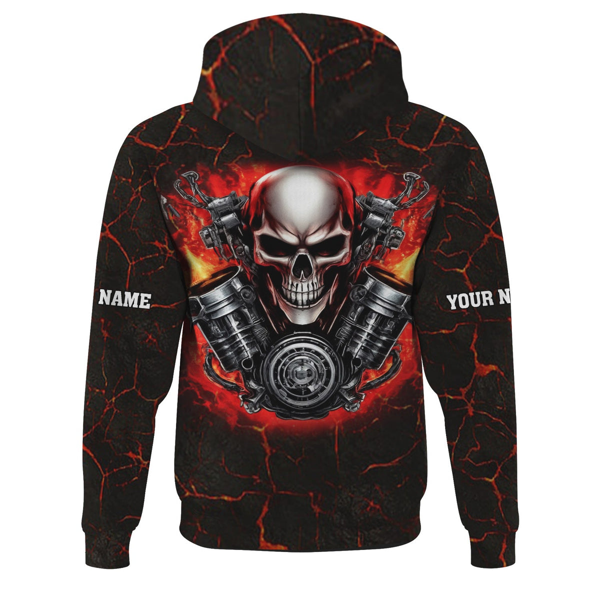 Blisscorners Custom Name Skull Mechanic Shirt Flame Style Printed Jacket Hoodie All Over Print