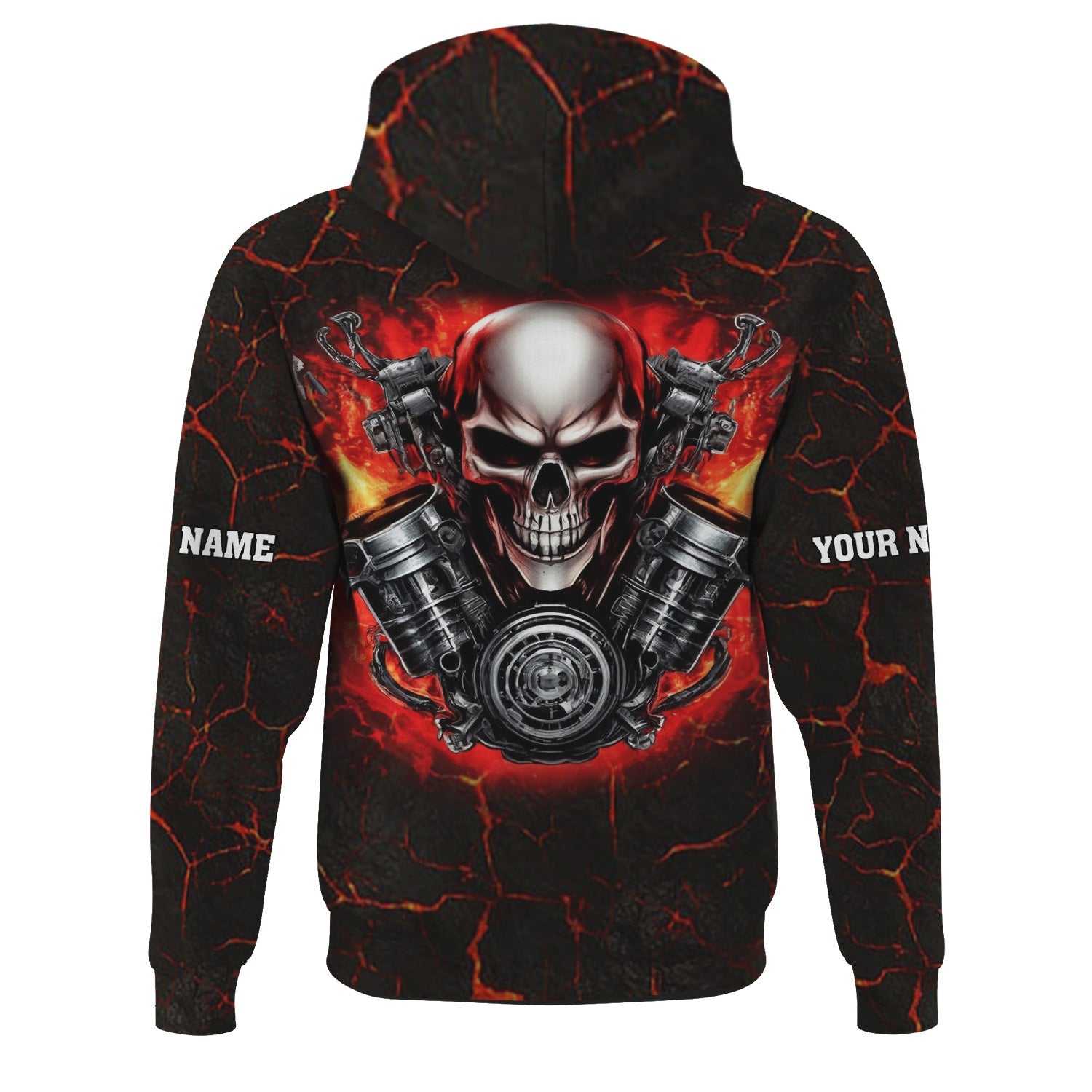 Blisscorners Custom Name Skull Mechanic Shirt Flame Style Printed Jacket Hoodie All Over Print