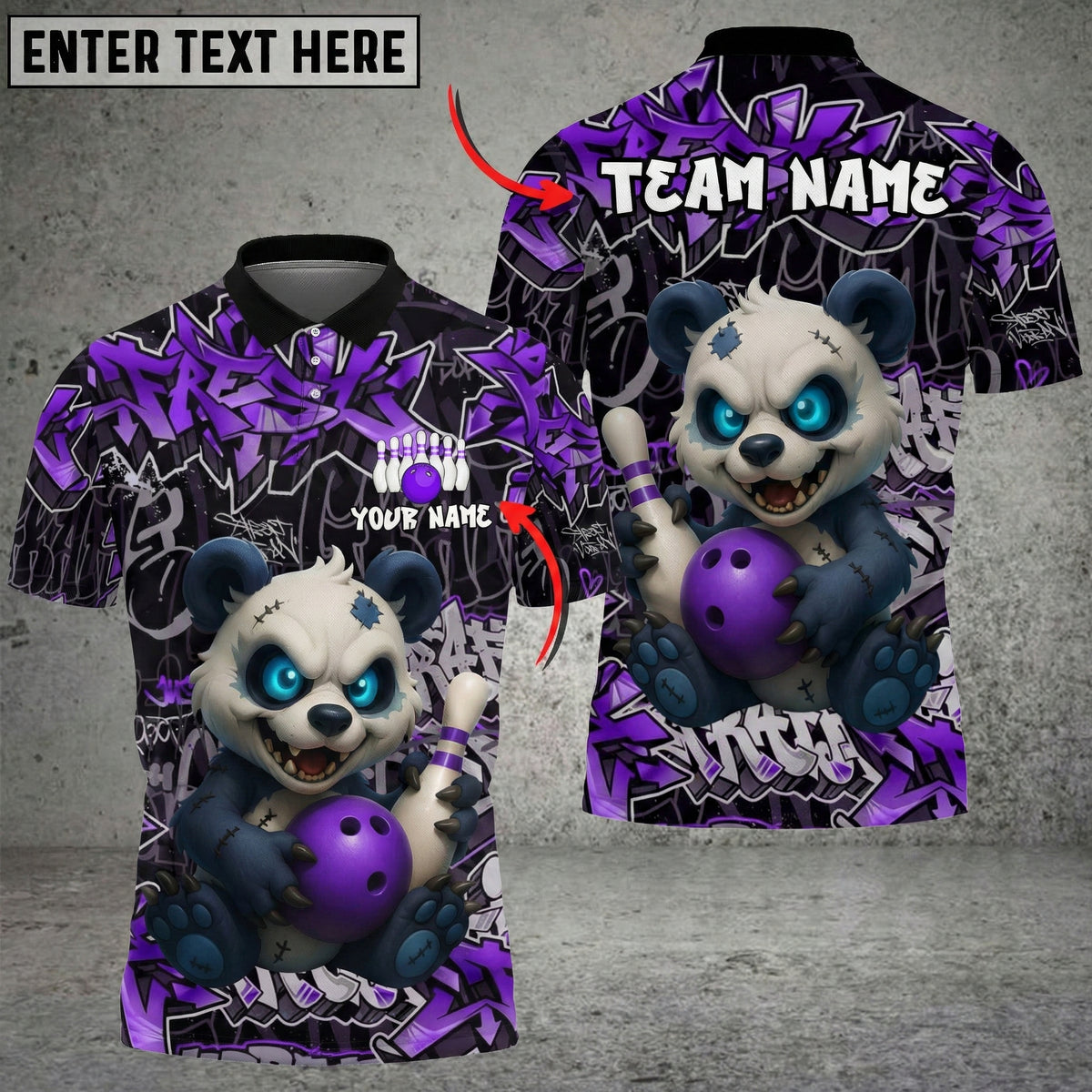 Blisscorners Bowling Graffiti Panda Multicolor Customized Name, Team Name 3D Shirts