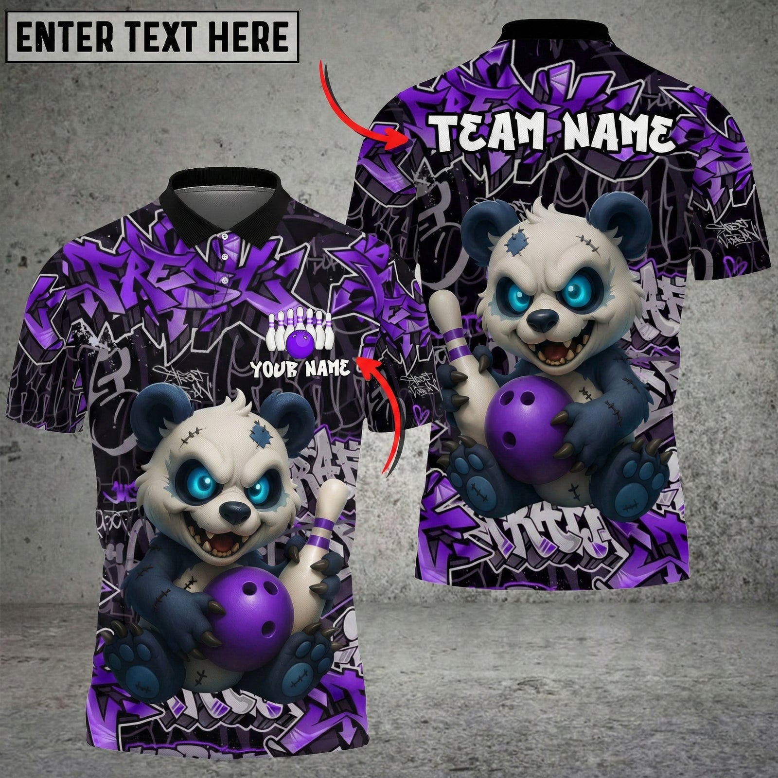 Blisscorners Bowling Graffiti Panda Multicolor Customized Name, Team Name 3D Shirts