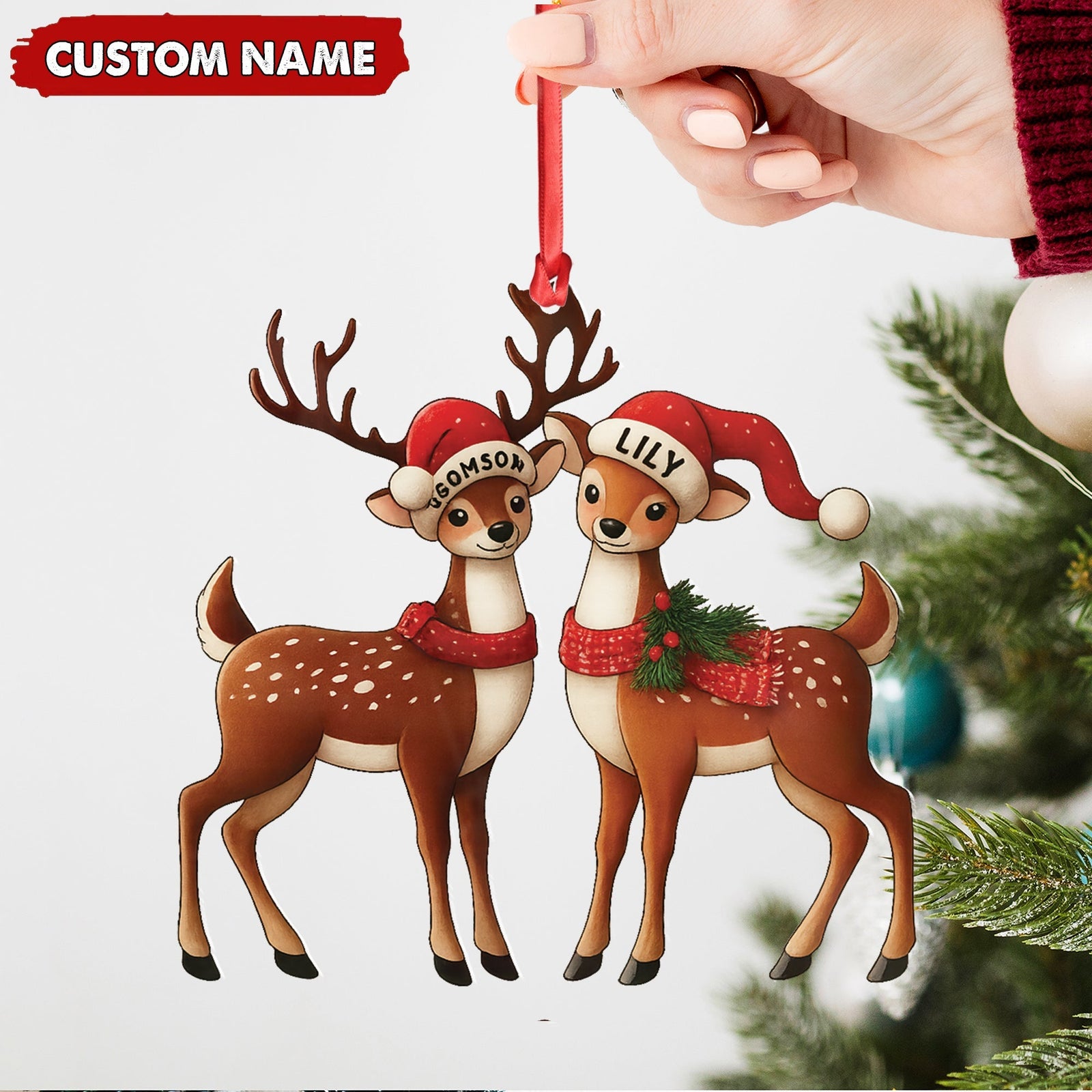 Blisscorners Personalized Couple Reindeer Acrylic Ornament - Cute Custom Deer Christmas Tree Gift for Couples LM0411