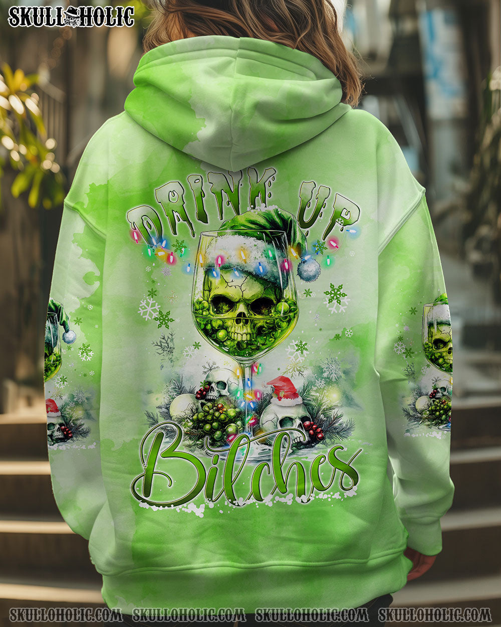 BLISSCORNERS DRINK UP B SKULL CHRISTMAS ALL OVER PRINT
