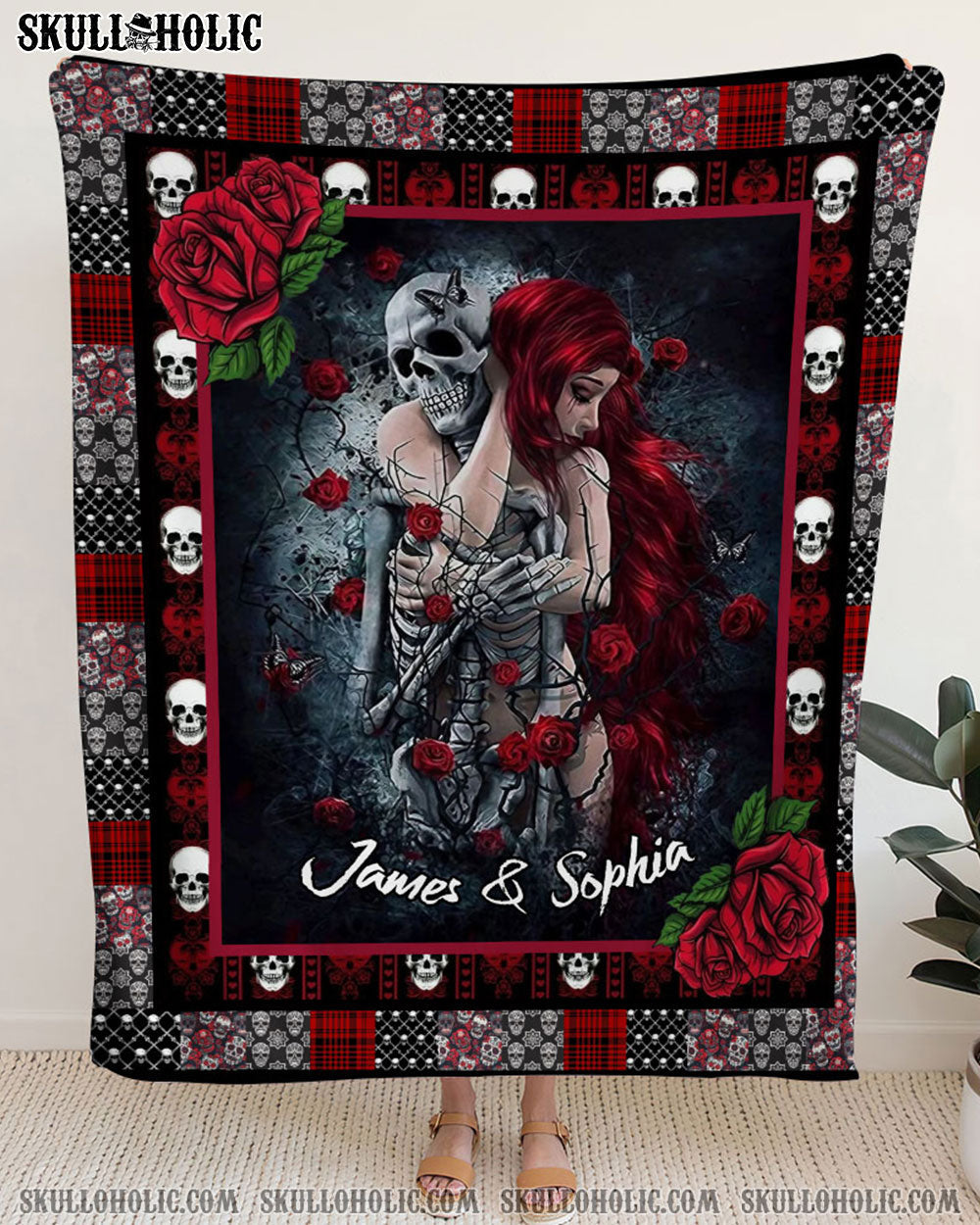 BLISSCORNERS PERSONALIZED SKULL COUPLE FLEECE BLANKET
