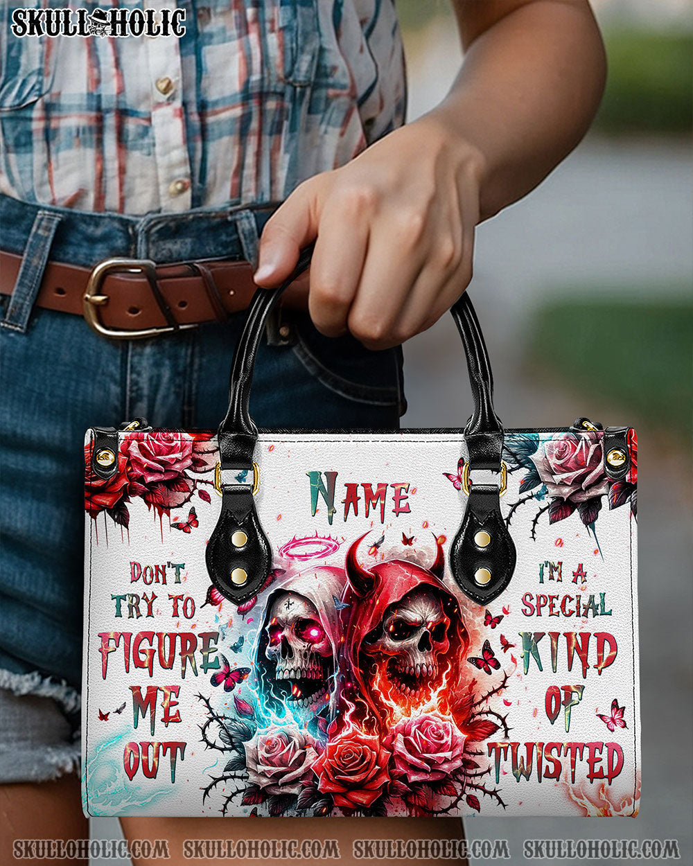 BLISSCORNERS DON'T TRY TO FIGURE ME OUT SKULL LEATHER HANDBAG