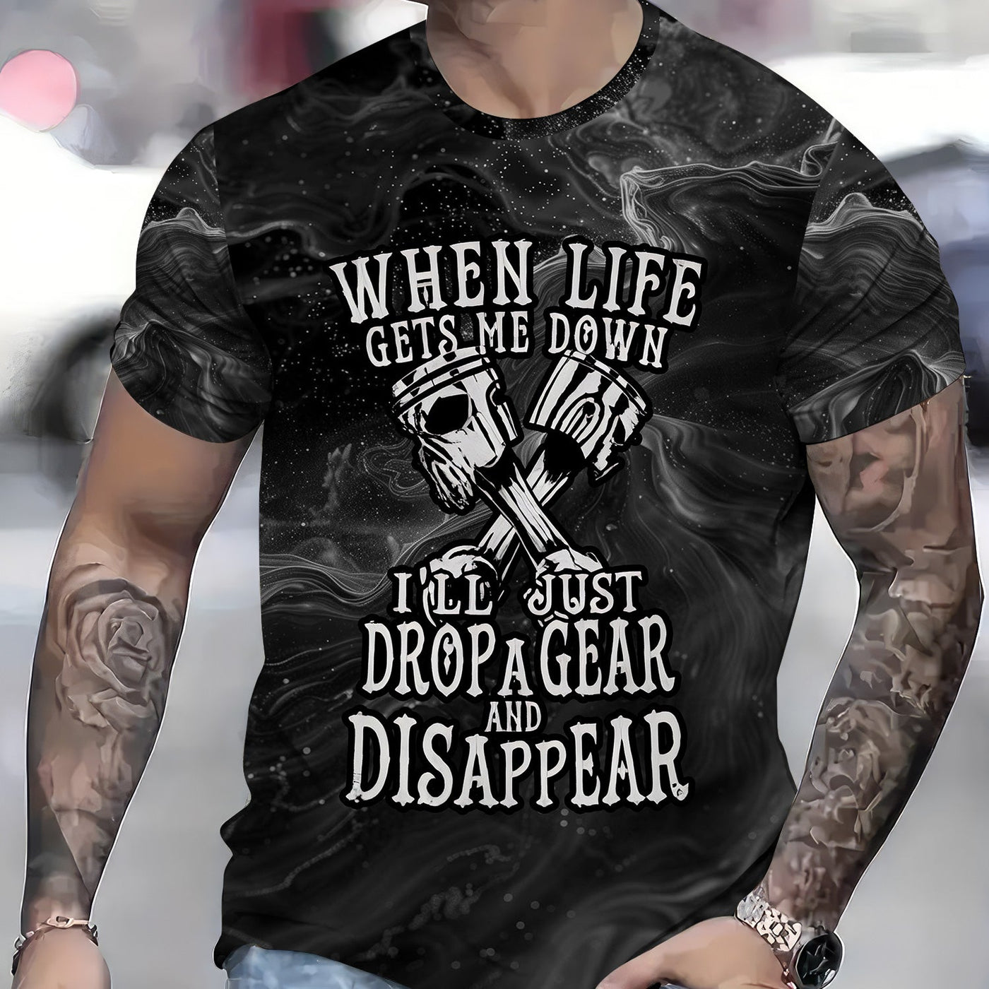 Blisscorners When Life Gets Me Down I'll Just Drop A Gear And Disapper Shirt Funny Printed Vintage Mechanic Unisex T Shirt