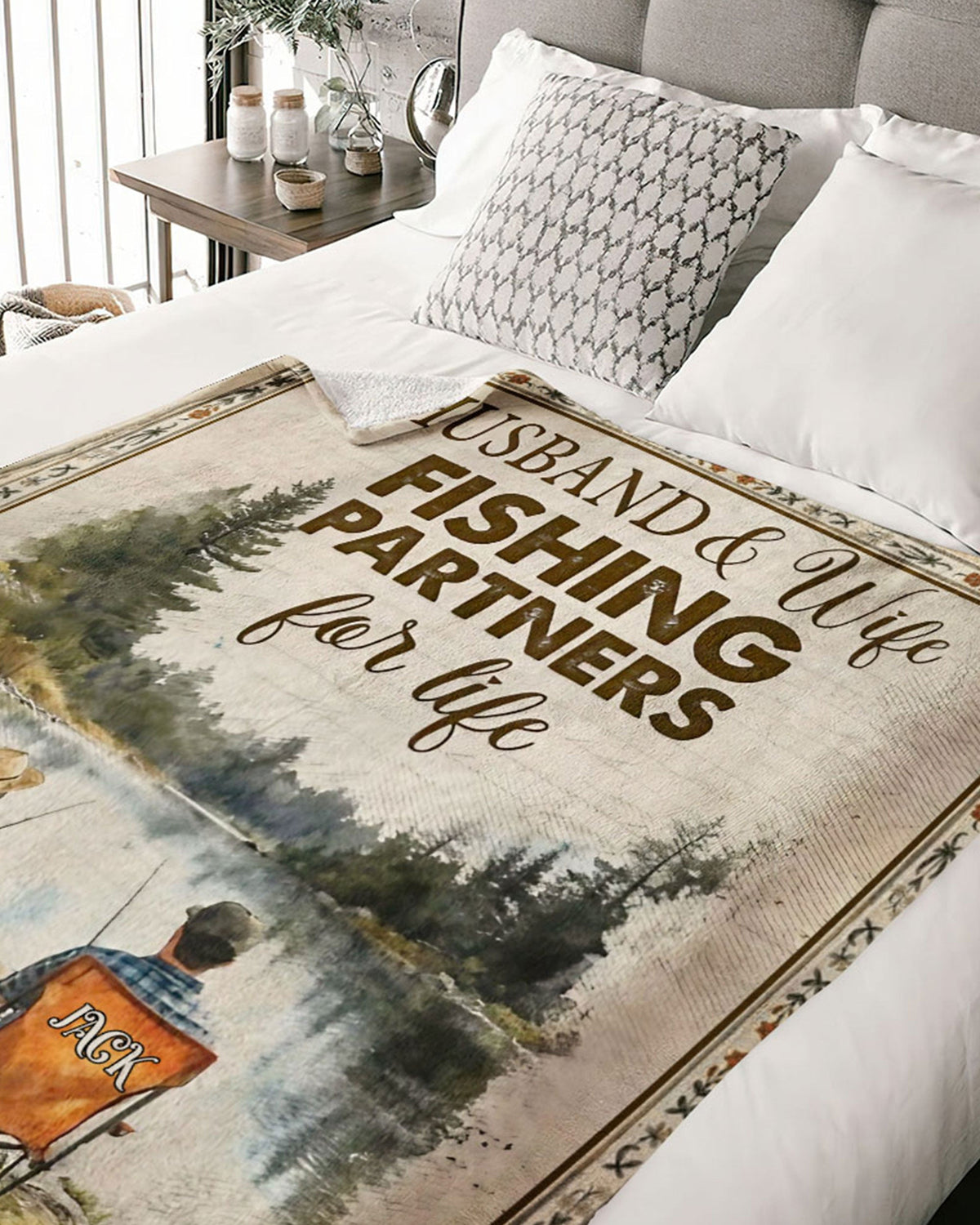BLISSCORNERS PERSONALIZED FISHING COUPLE FLEECE BLANKET
