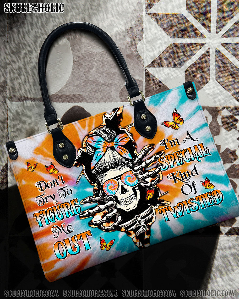 BLISSCORNERS DON'T TRY TO FIGURE ME OUT TIE DYE MESSY BUN LEATHER HANDBAG