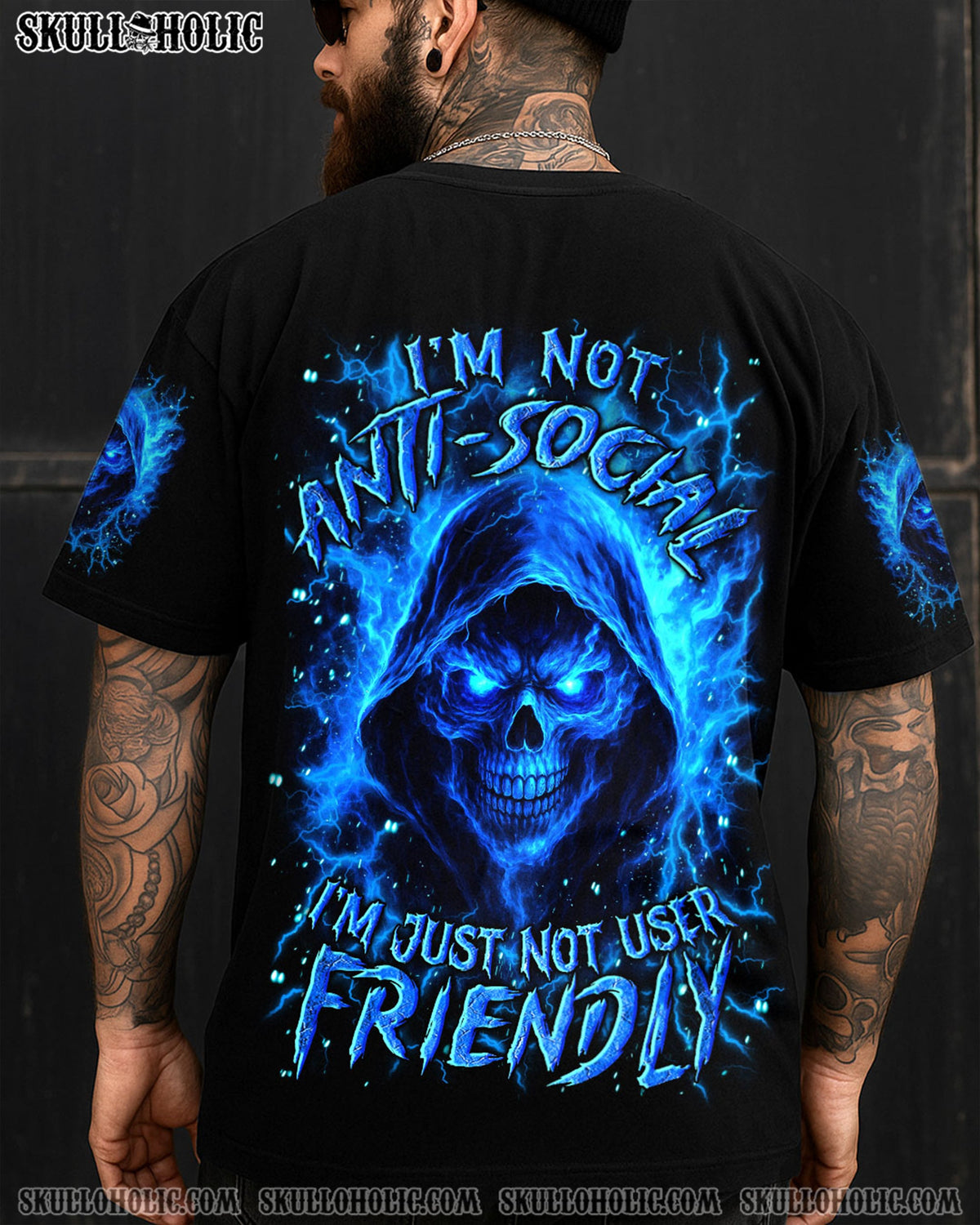 BLISSCORNERS I'M NOT ANTI-SOCIAL MAD REAPER SKULL ALL OVER PRINT