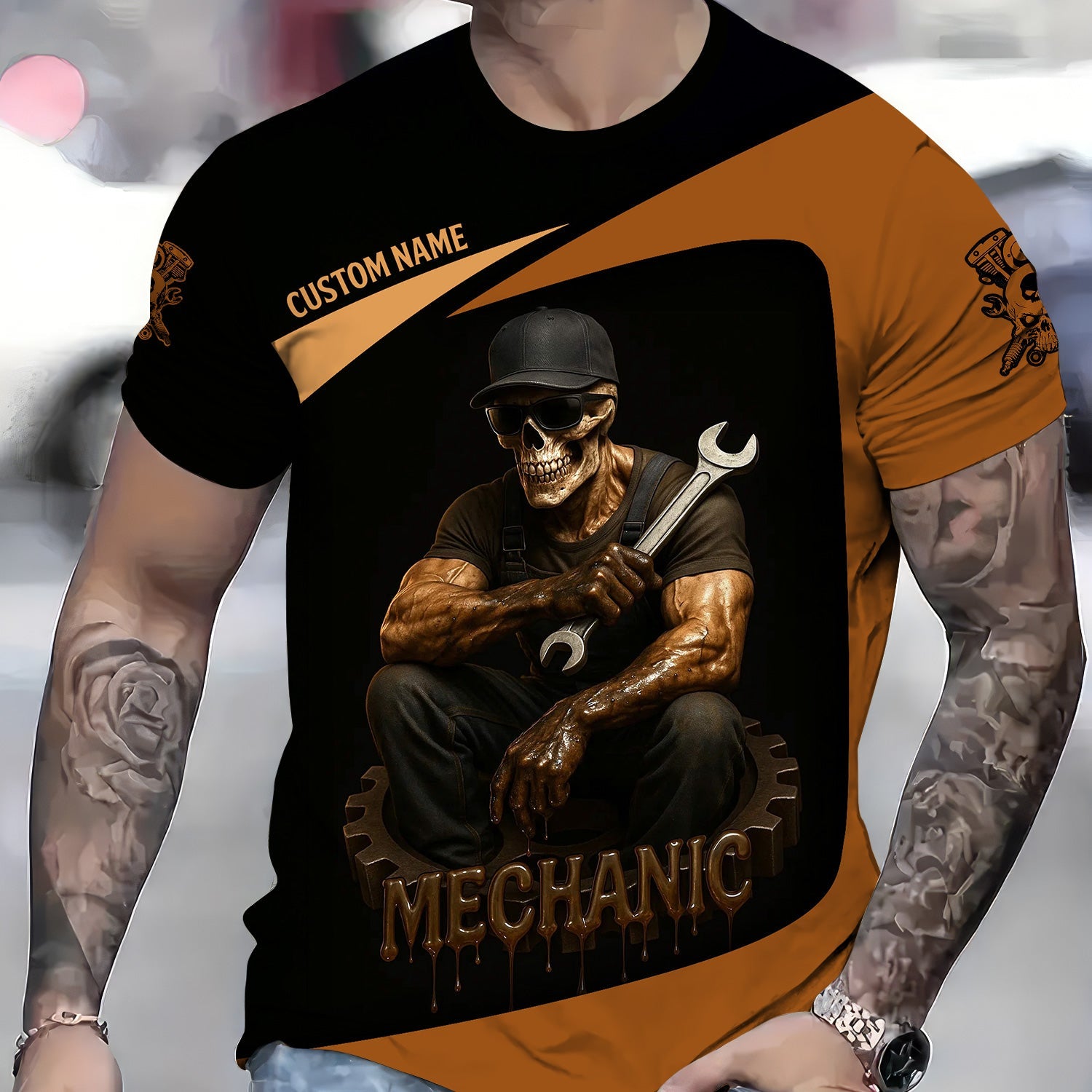Blisscorners Personalized Mechanic Shirt, Oil Splatters You Mean Man Glitter, Skull Mechanic Design, Gift For Men