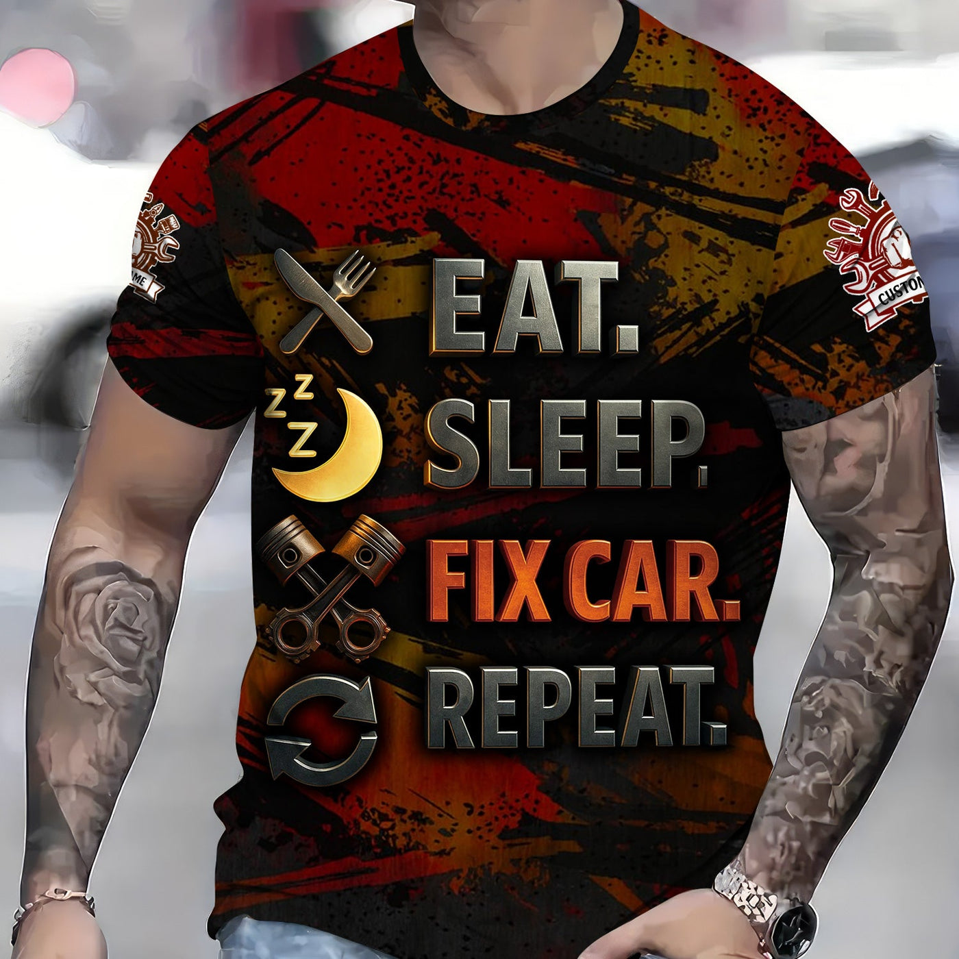 Blisscorners Personalized Mechanic Shirt, Eat Sleep Fix Car Repeat, Funny Quote Design, Gift For Men