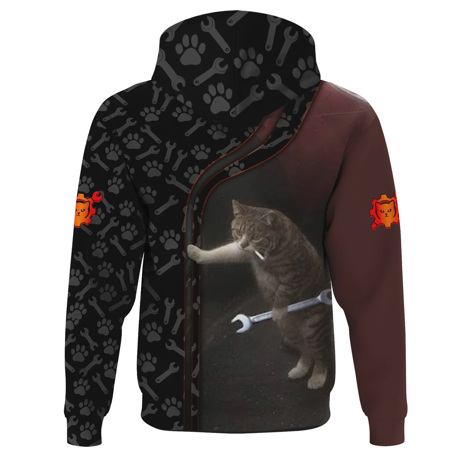 Blisscorners Custom Name Funny Cat Mechanic Shirt With Cat Paw And Wrench Hoodie Jacket For Mechanic