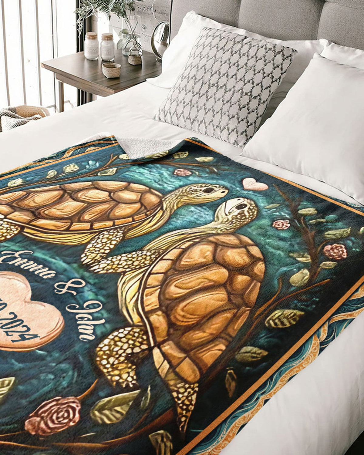 BLISSCORNERS PERSONALIZED COUPLE TURTLE FLEECE BLANKET