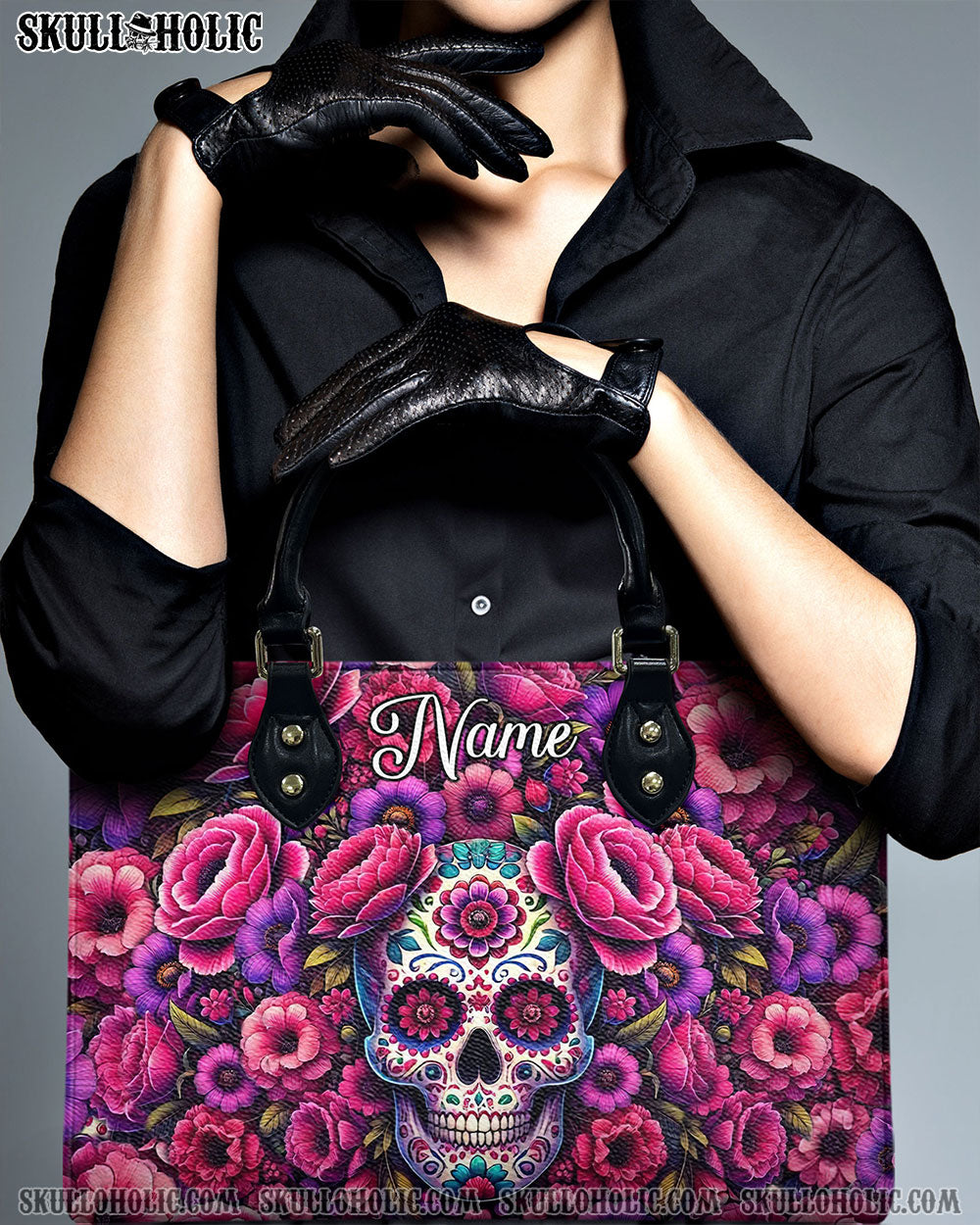 BLISSCORNERS SUGAR SKULL FLOWER ART LEATHER HANDBAG