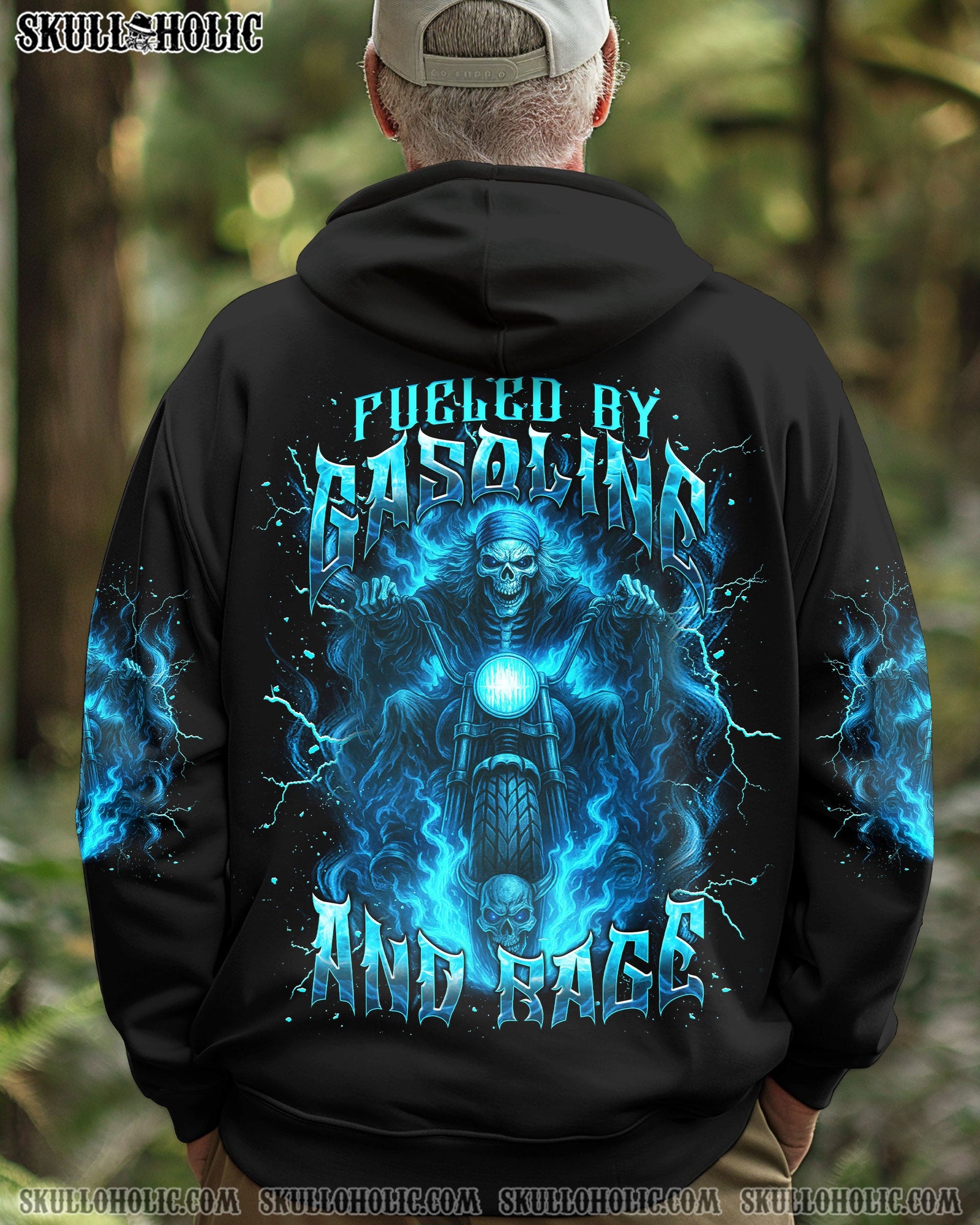 BLISSCORNERS FUELED BY GASOLINE AND RAGE BIKER SKULL ALL OVER PRINT