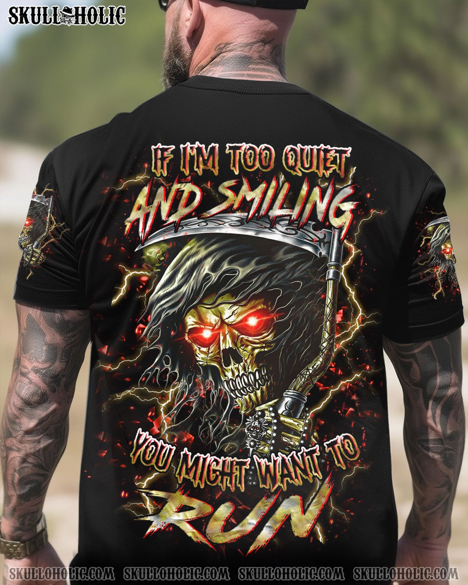 BLISSCORNERS IF I'M TOO QUIET AND SMILING SKULL REAPER ALL OVER PRINT