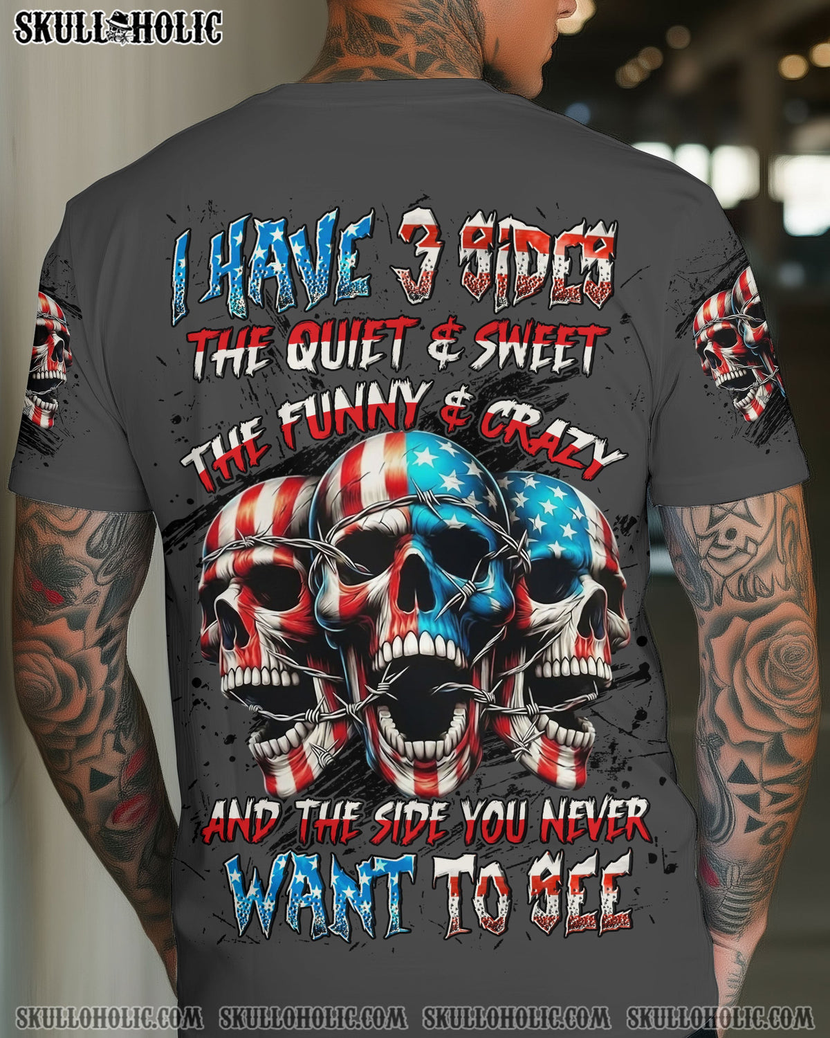 BLISSCORNERS I HAVE 3 SIDES 3 SKULLS ALL OVER PRINT