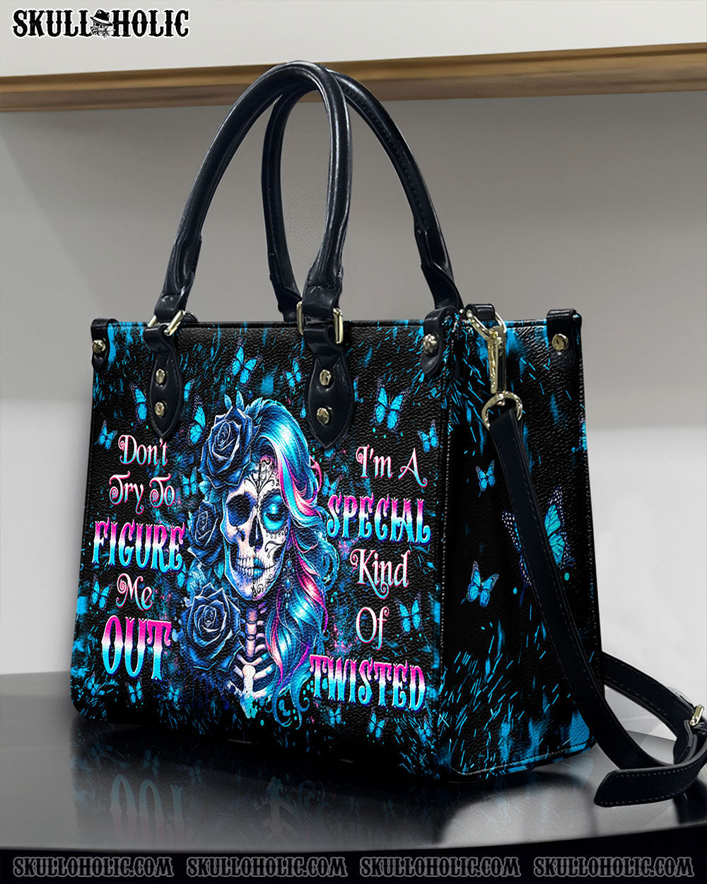 BLISSCORNERS DON'T TRY TO FIGURE ME OUT SKULL LADY LEATHER HANDBAG