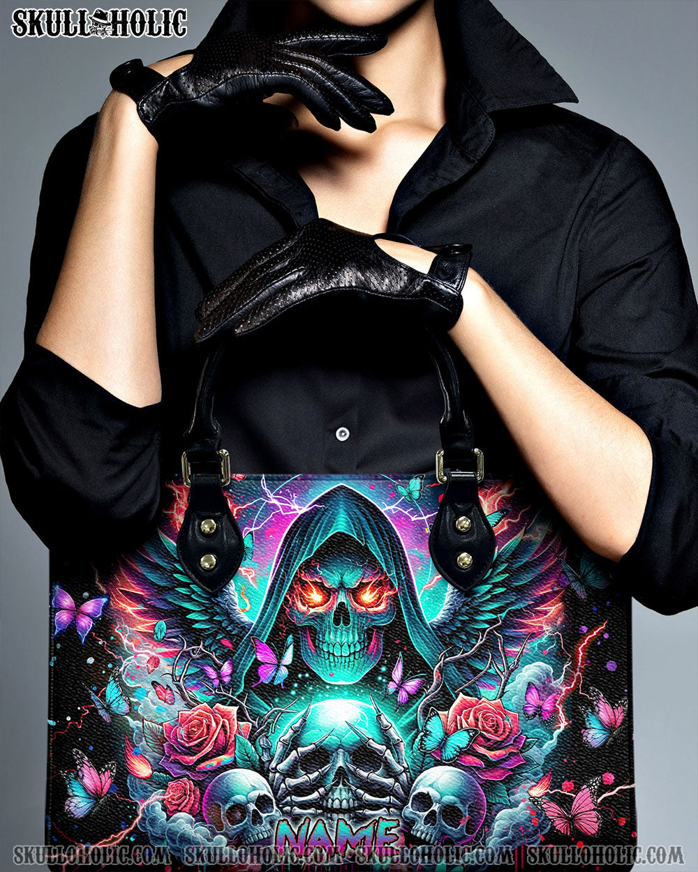 BLISSCORNERS REAPER SKULL WINGS LEATHER HANDBAG