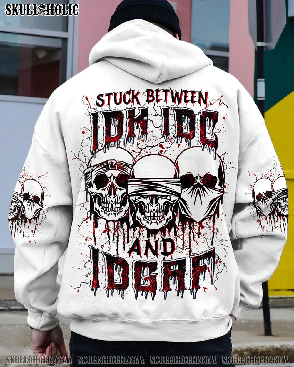 BLISSCORNERS STUCK BETWEEN IDK IDC AND IDGAF SKULL ALL OVER PRINT