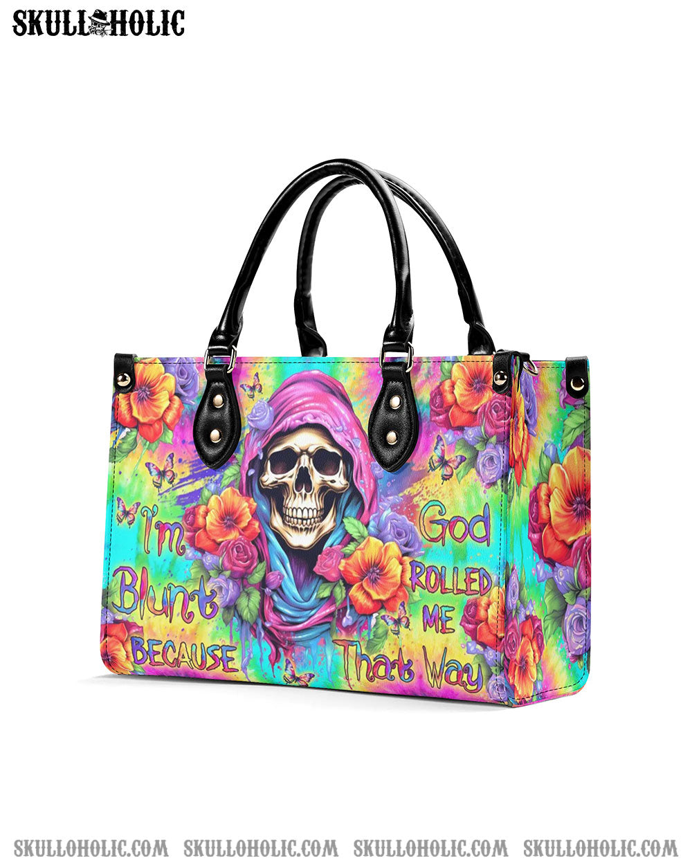 BLISSCORNERS I'M BLUNT BECAUSE GOD ROLLED ME LEATHER HANDBAG