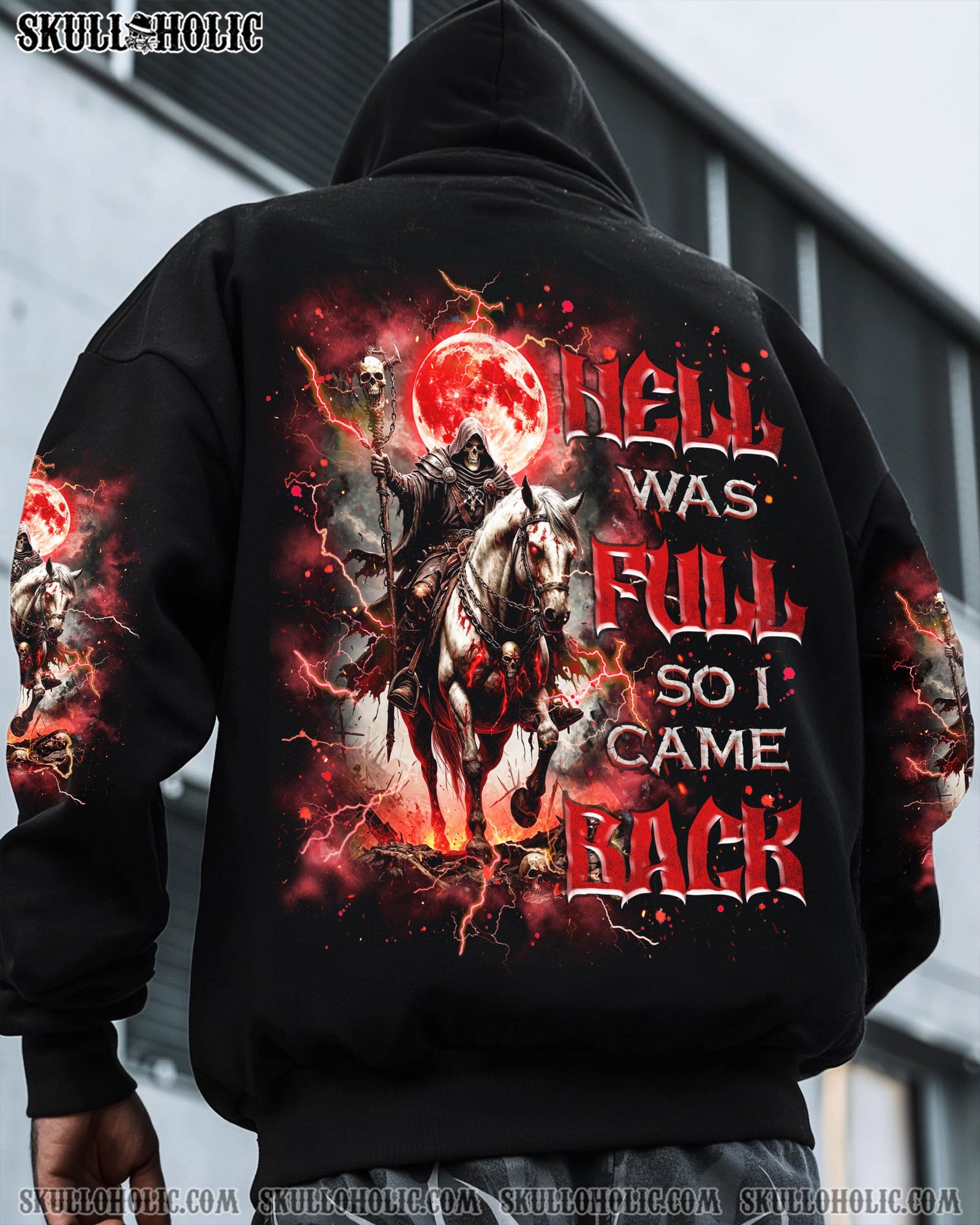 BLISSCORNERS HELL WAS FULL SO I CAME BACK HORSE REAPER SKULL ALL OVER PRINT