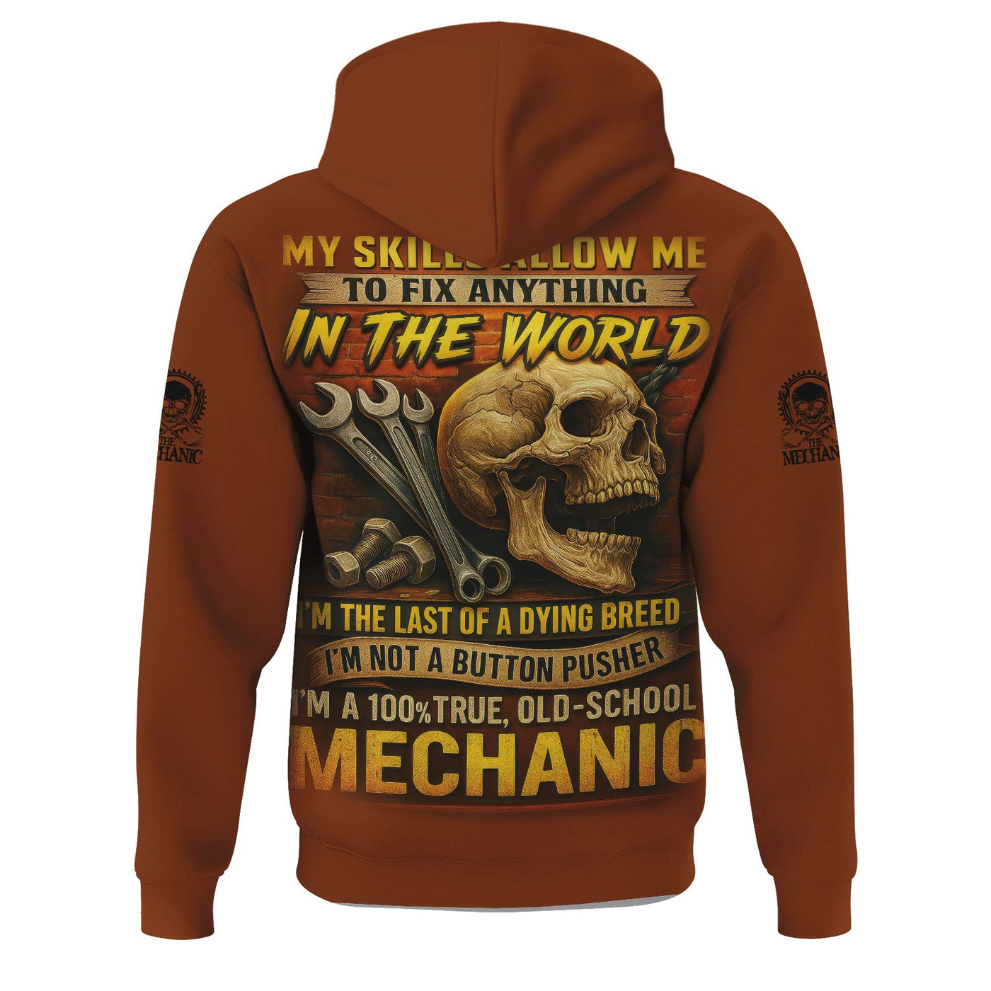 Blisscorners Personalized Mechanic Shirt, My Skills Allow Me To Fix Anything In The World, Skull and Wrench Design, Gift For Men