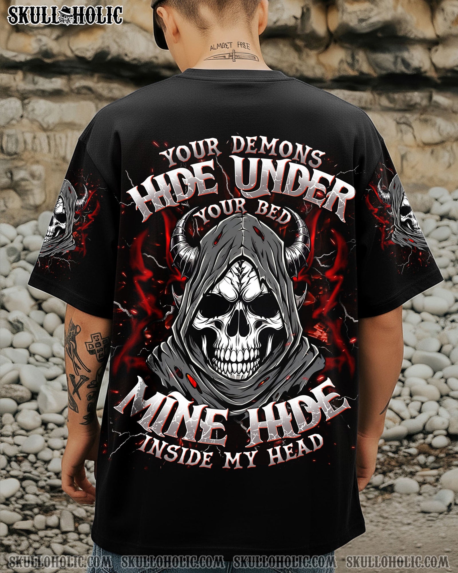 BLISSCORNERS YOUR DEMONS HIDE UNDER YOUR BED SKULL REAPER DEMON ALL OVER PRINT