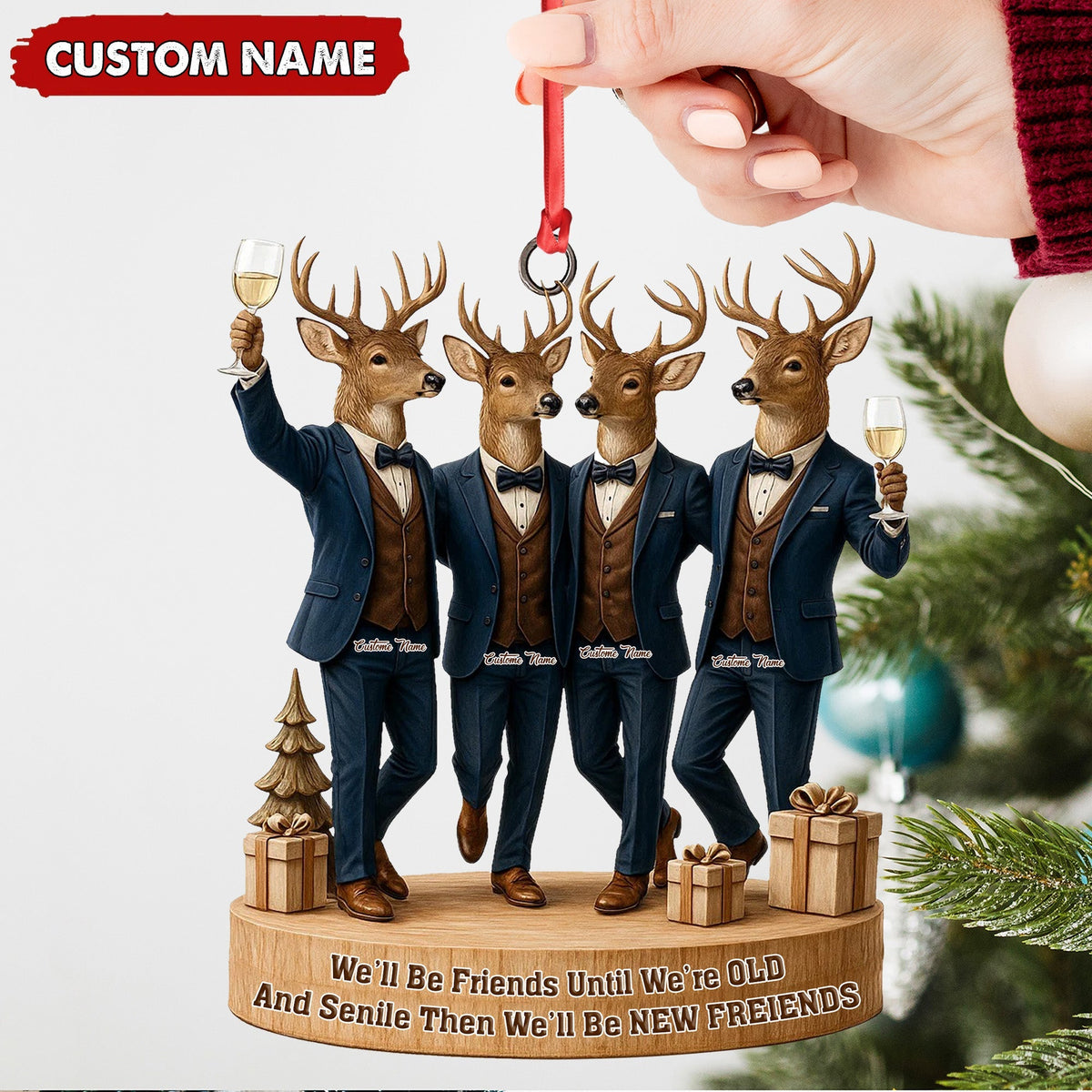Blisscorners Personalized Friends Christmas Ornament, Funny Deer Best Friend Gift, Custom Name Tuxedo Buddy Keepsake