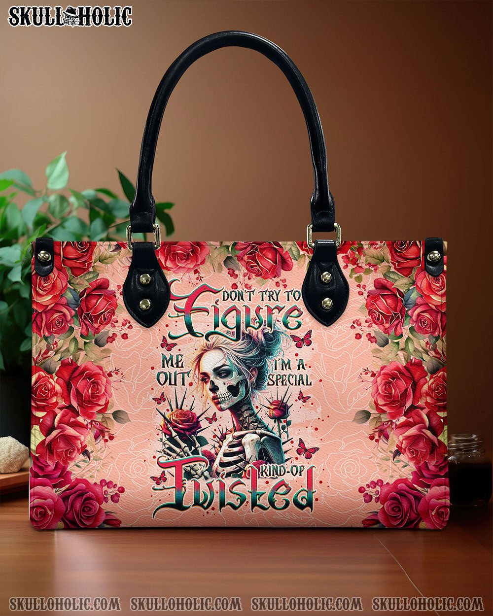 BLISSCORNERS DON'T TRY TO FIGURE ME OUT SKULL LADY  LEATHER HANDBAG