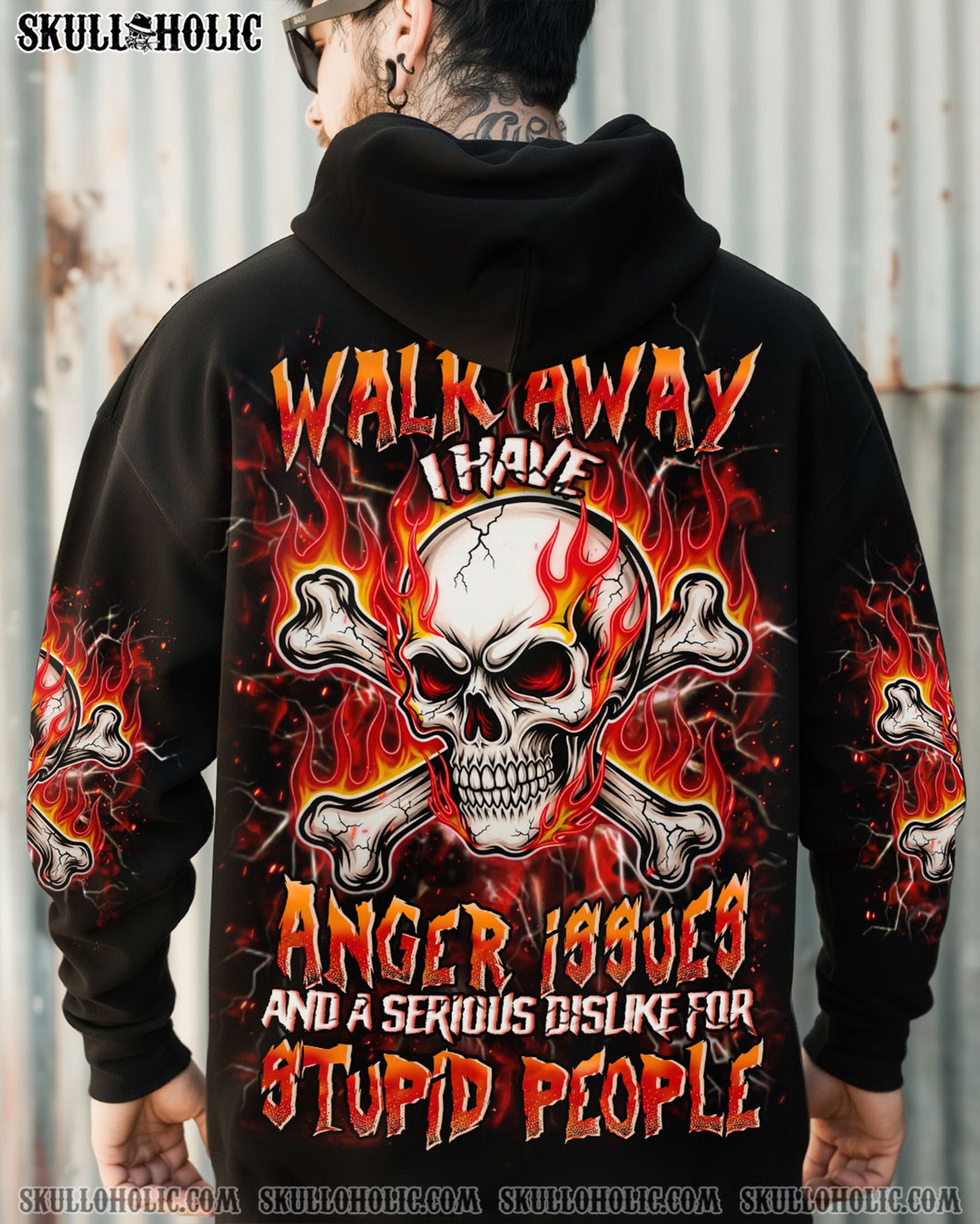 BLISSCORNERS WALK AWAY I HAVE ANGER ISSUES FIRE SKULL ALL OVER PRINT