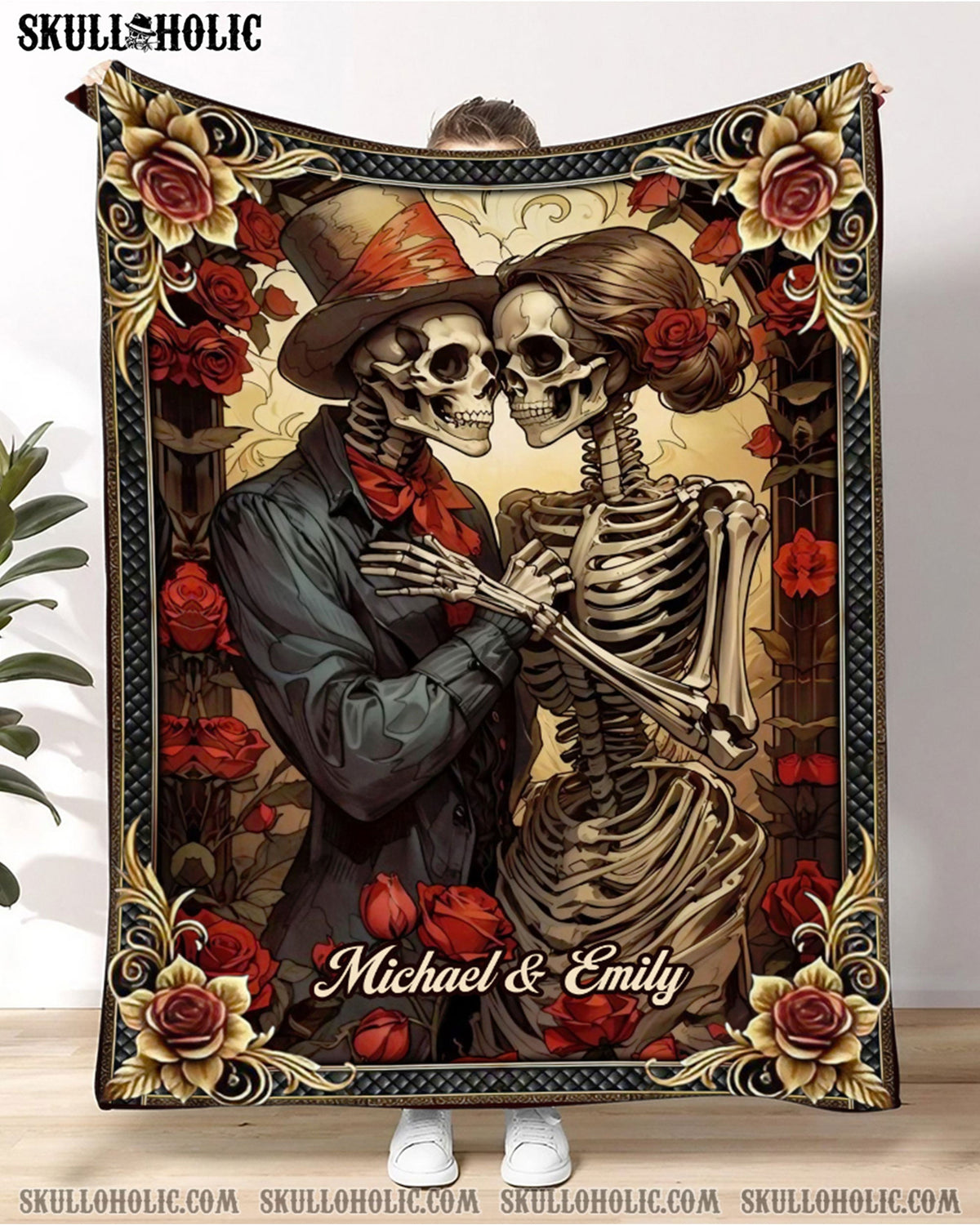 BLISSCORNERS PERSONALIZED SKULL COUPLE FLEECE BLANKET
