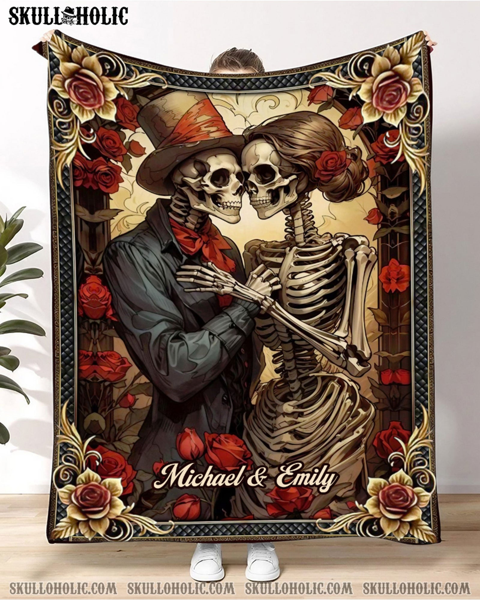 BLISSCORNERS PERSONALIZED SKULL COUPLE FLEECE BLANKET