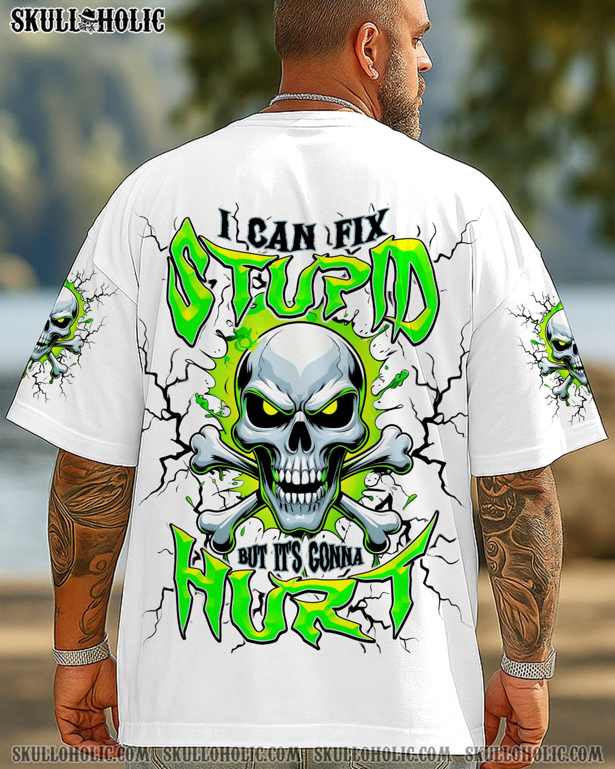 BLISSCORNERS I CAN FIX STUPID BUT IT'S GONNA HURT SKULL BONES ALL OVER PRINT