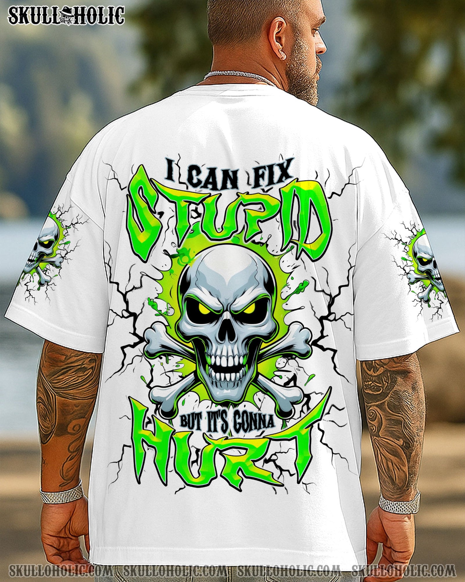 BLISSCORNERS I CAN FIX STUPID BUT IT'S GONNA HURT SKULL BONES ALL OVER PRINT