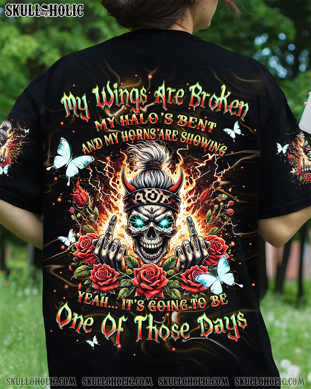 BLISSCORNERS THE GOOD GIRL IN ME MESSY BUN SKULL ALL OVER PRINT