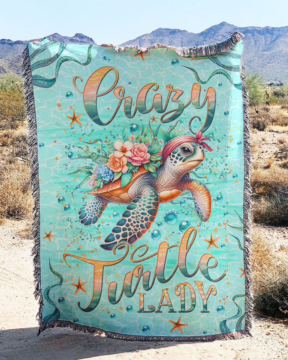 BLISSCORNERS CRAZY TURTLE LADY WOVEN AND FLEECE BLANKET