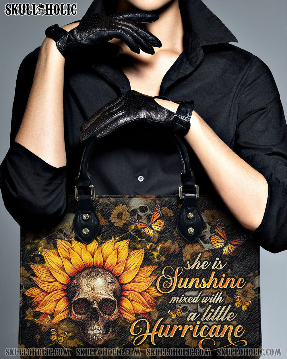 BLISSCORNERS SHE IS SUNSHINE SUNFLOWER SKULL LEATHER HANDBAG