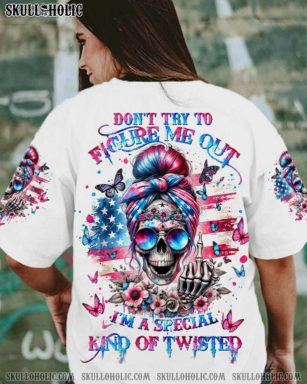 BLISSCORNERS SHE IS SUNSHINE SKULL MESSY BUN TIE DYE ALL OVER PRINT