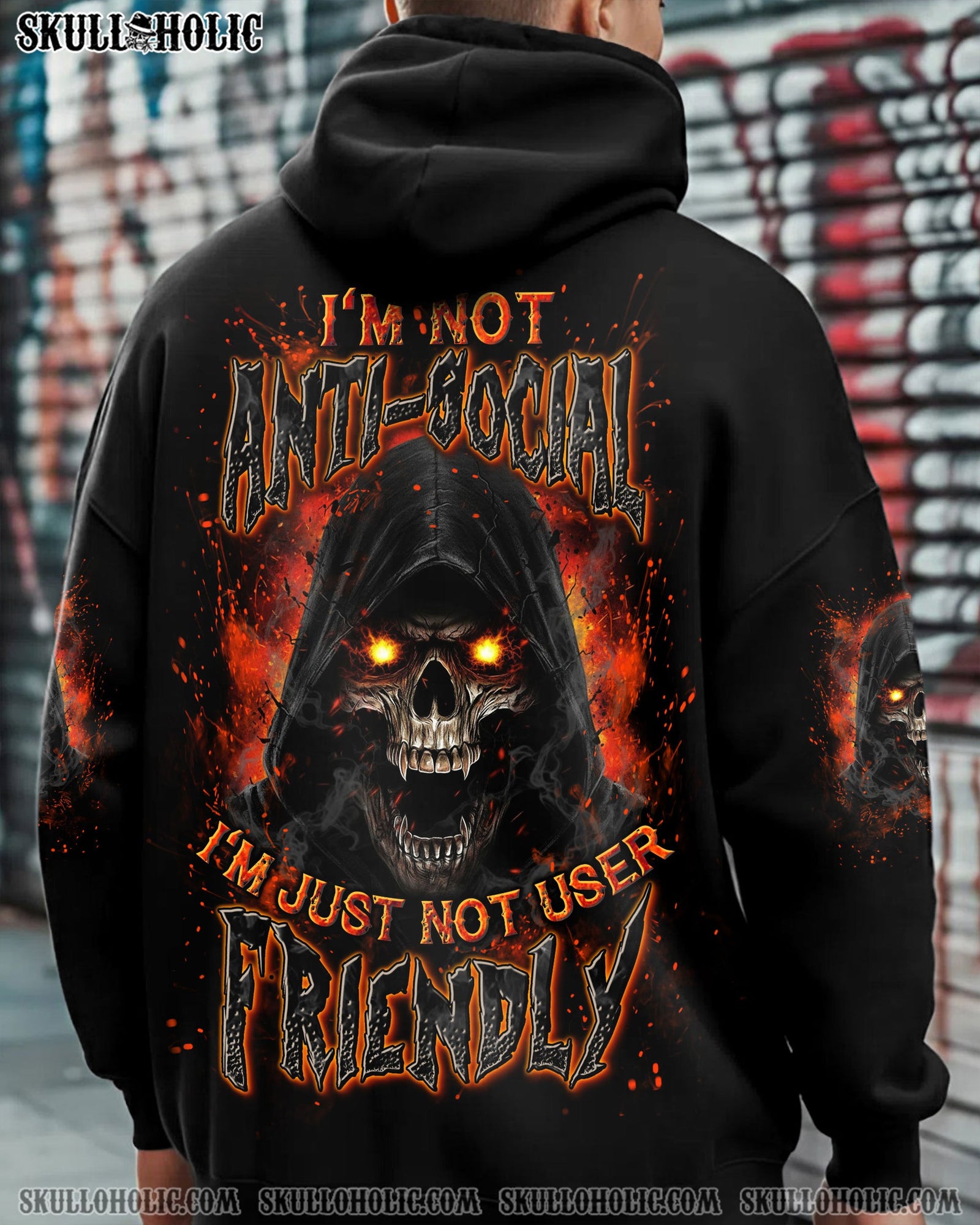 BLISSCORNERS I'M NOT ANTI-SOCIAL MAD REAPER SKULL ALL OVER PRINT