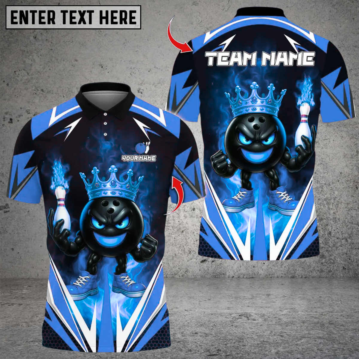 Blisscorners King Bowling Cartoon With Flame Design Multicolor Customized Name, Team Name 3D Shirts