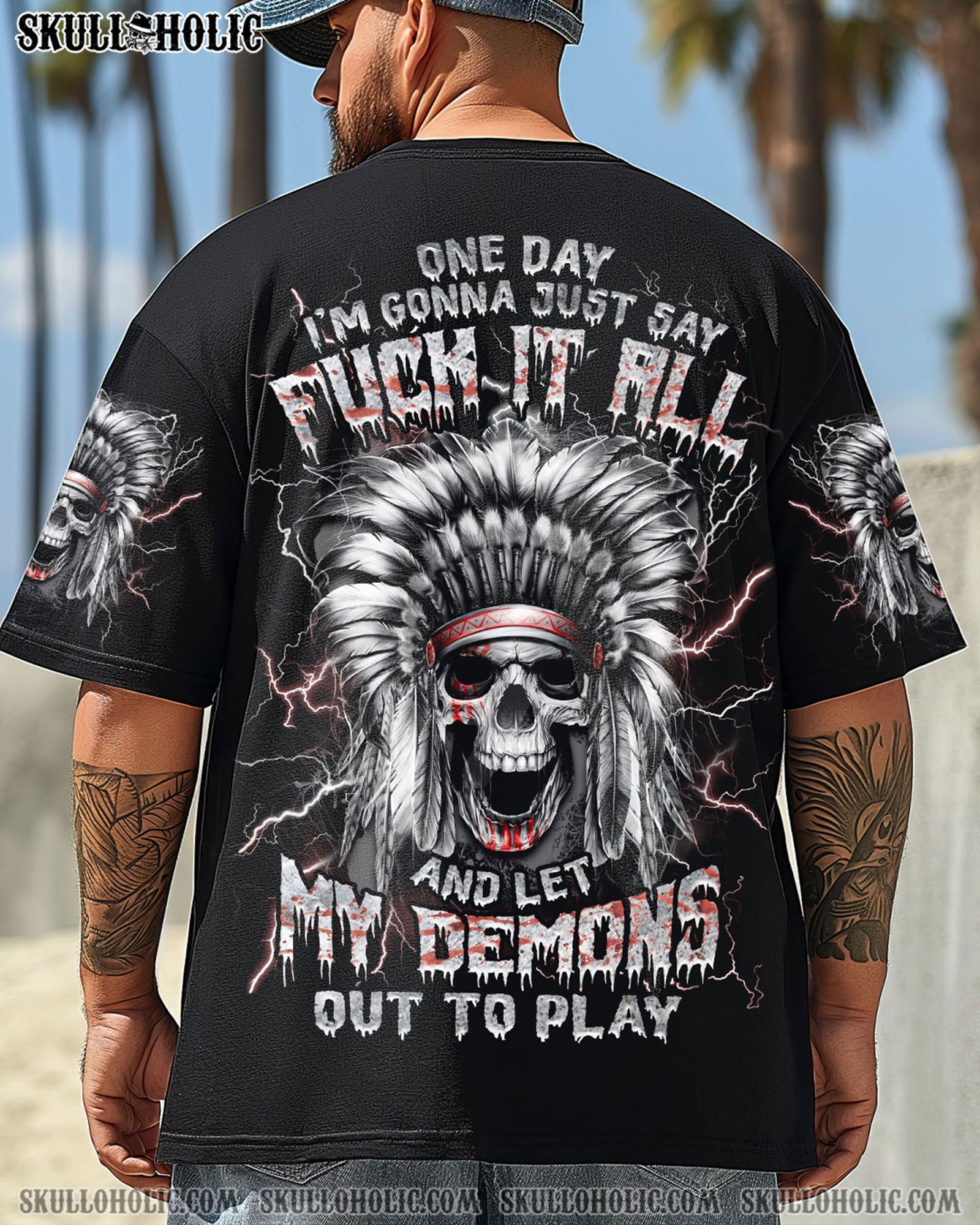 BLISSCORNERS ONE DAY I'M GONNA JUST SAY SKULL NATIVE ALL OVER PRINT