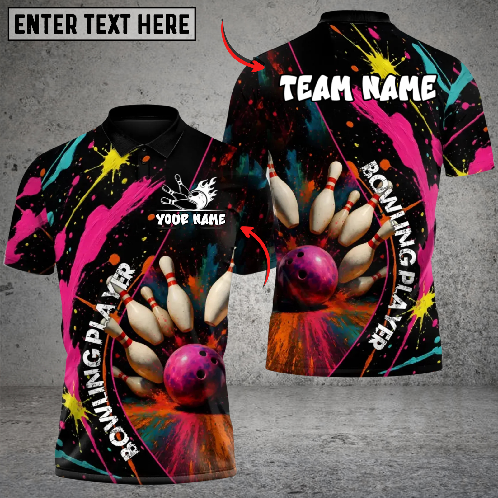 Blisscorners Bowling Pins Splash Paint Multicolor Customized Name, Team Name 3D Shirts
