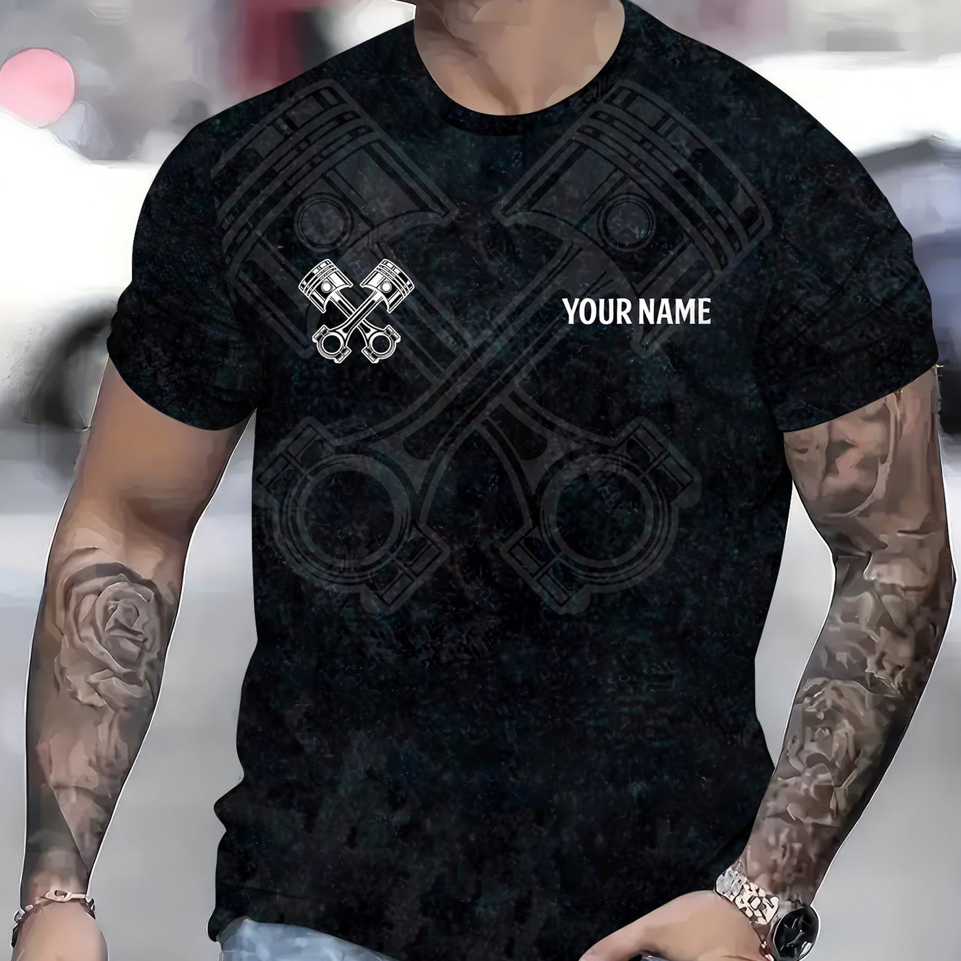 Blisscorners Personalized Mechanic Shirt, Mechanic Tee with Engine Piston Design for Auto Repair Technician Car Lover Gearhead Gift