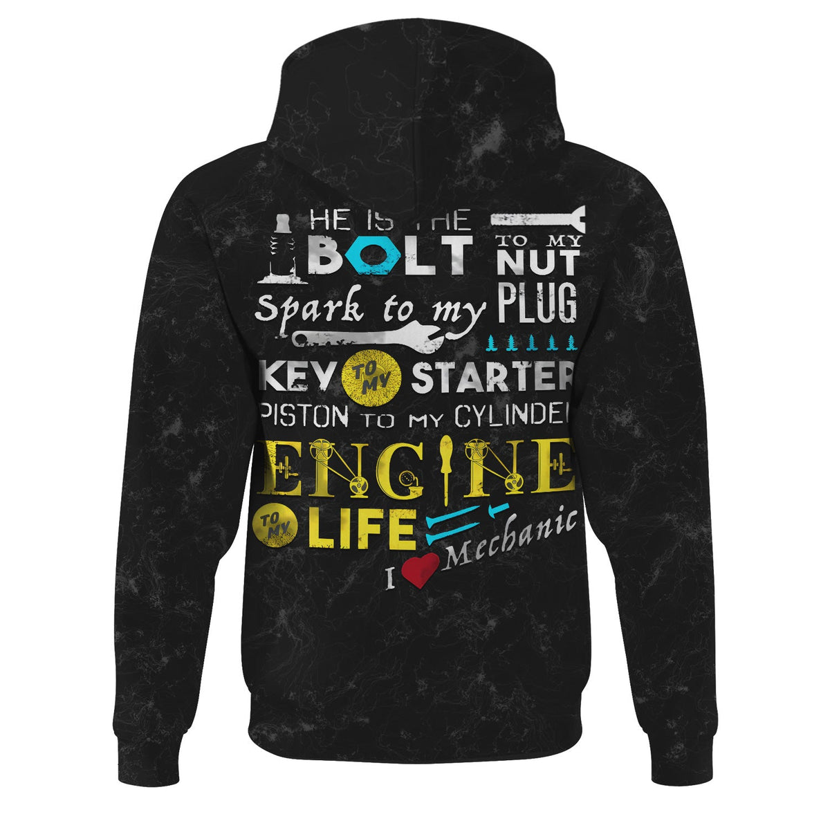 Blisscorners I Love Mechanic Shirt, He Is The Bolt To My Nut Spark To My Plug Black Hoodie Jacket