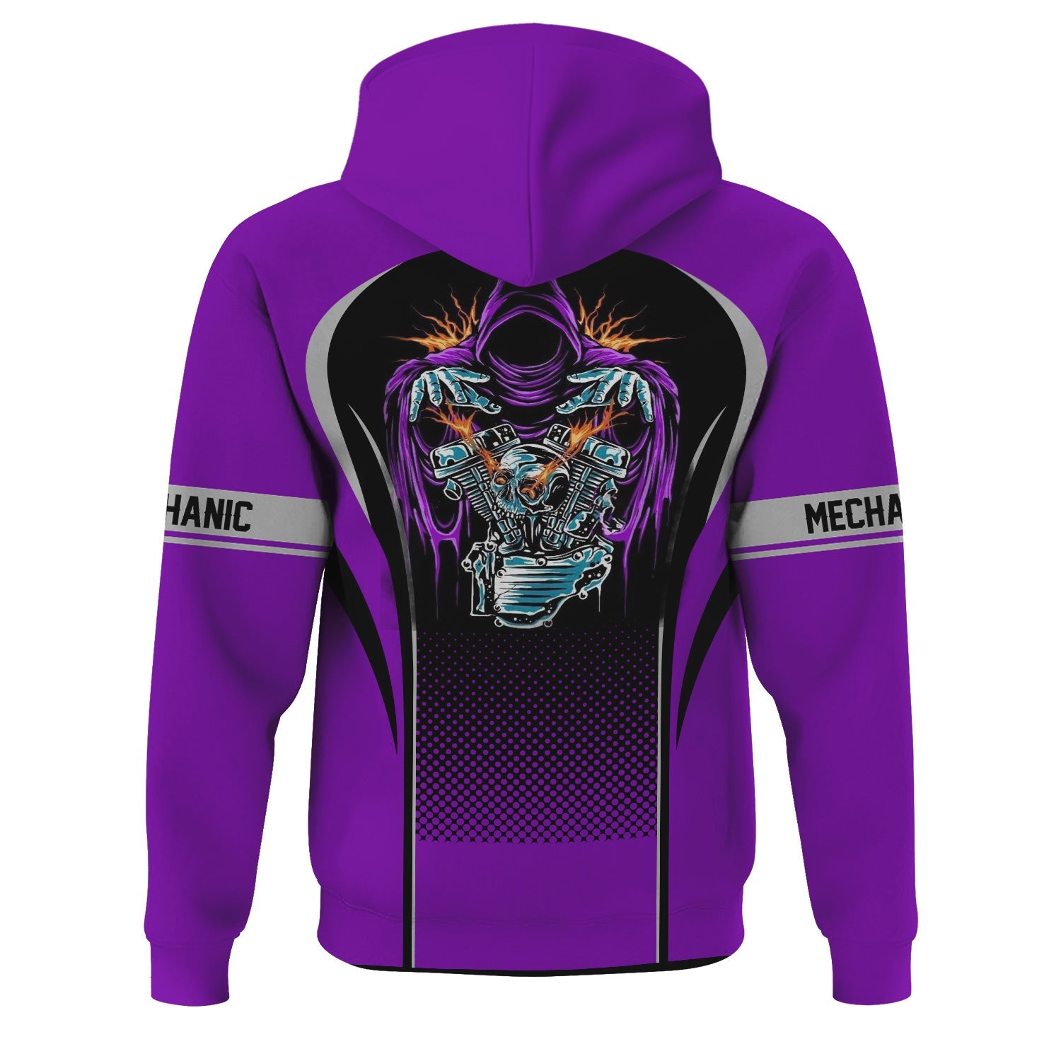 Blisscorners Custom Mechanic Shirt, Personalized Work Uniform, Custom Name & Department, Cool Mechanic Graphic Tee, Purple Engine Skull Design