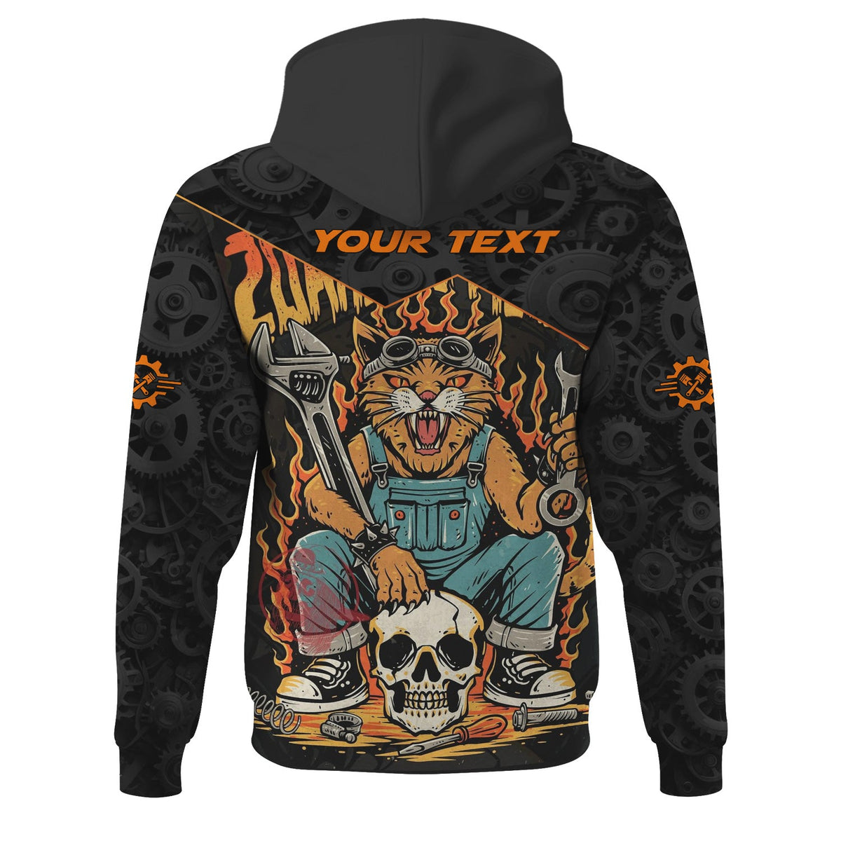 Blisscorners Personalized Mechanic Shirt Custom Name Funny Cat Skull Wrench Flames Auto Repair Garage Workwear Tee Car Repair Shirt Gift For Men Dad