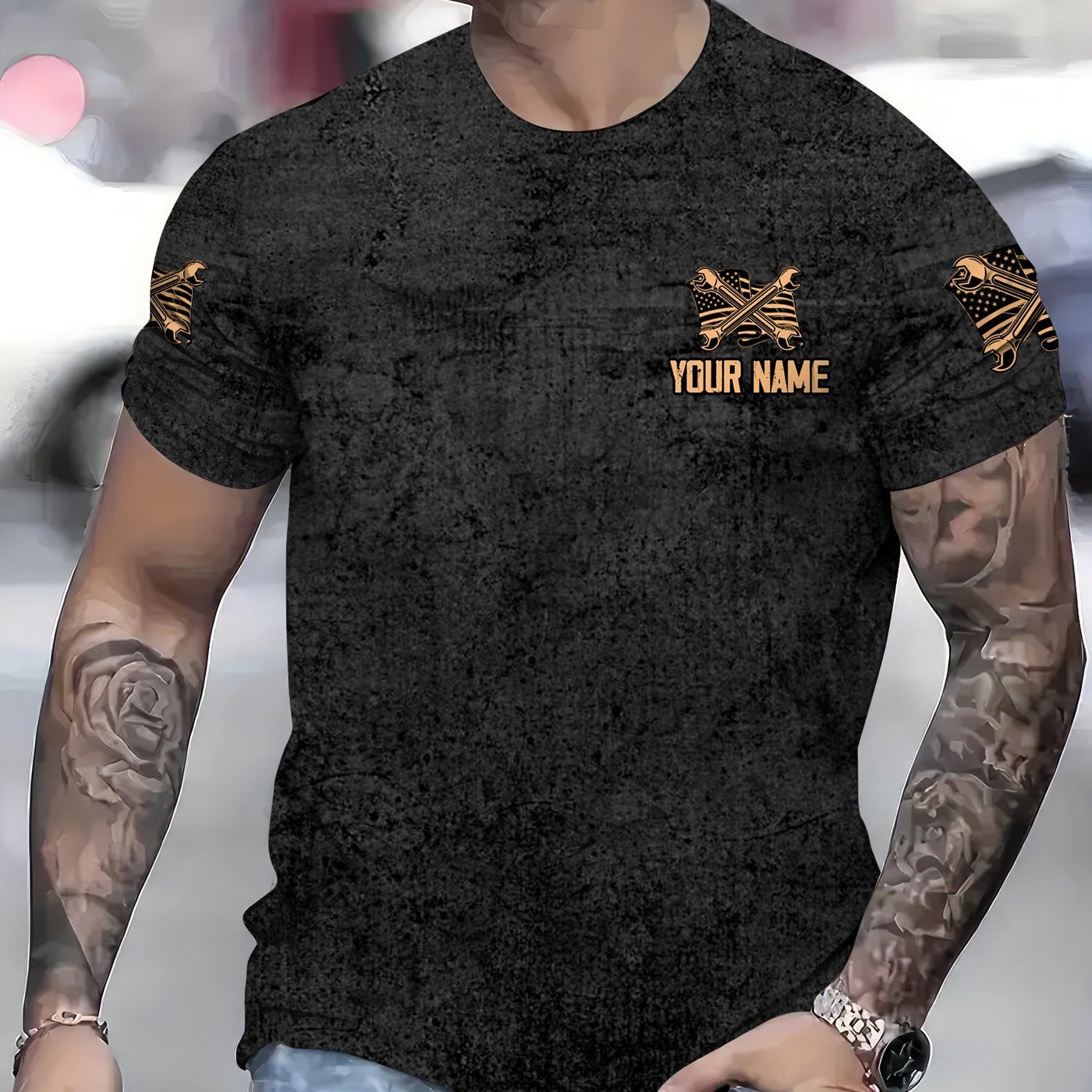 Blisscorners Patriotic Mechanic Shirt, American Flag & Cross Design with Wrenches, Perfect Gift for Christian Mechanics, Car Repair & Garage Fans