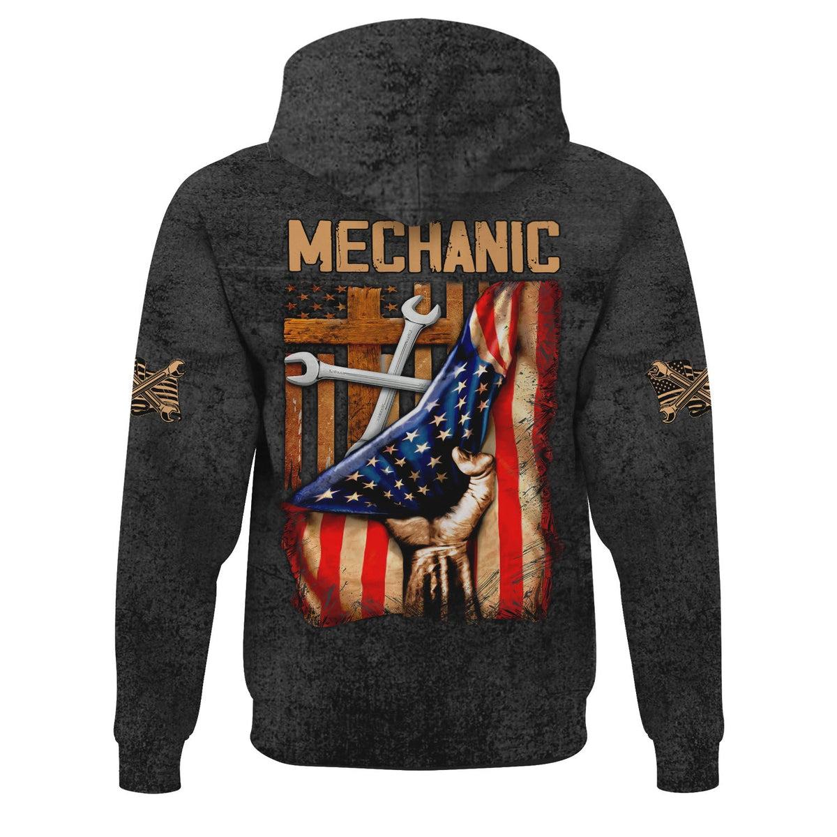 Blisscorners Patriotic Mechanic Shirt, American Flag & Cross Design with Wrenches, Perfect Gift for Christian Mechanics, Car Repair & Garage Fans