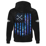 Blisscorners American Flag Mechanic Shirt, Blue Lightning & Tools Graphic, Perfect Patriotic Gift Shirt for Auto Repair Workers & Garage Fans