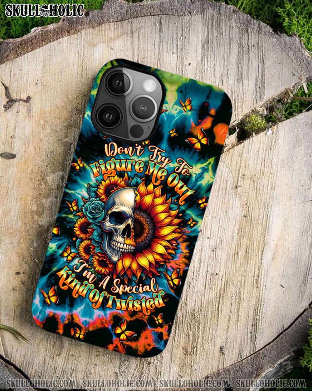 BLISSCORNERS DON'T TRY TO FIGURE ME OUT SKULL SUNFLOWER PHONE CASE